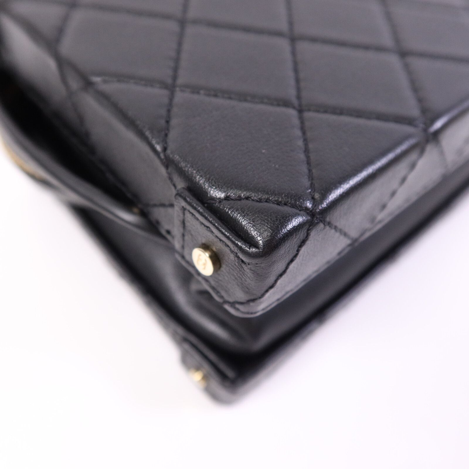 Quilted Calfskin Small Studded Square Vanity Case w/Chain Strap — view 15