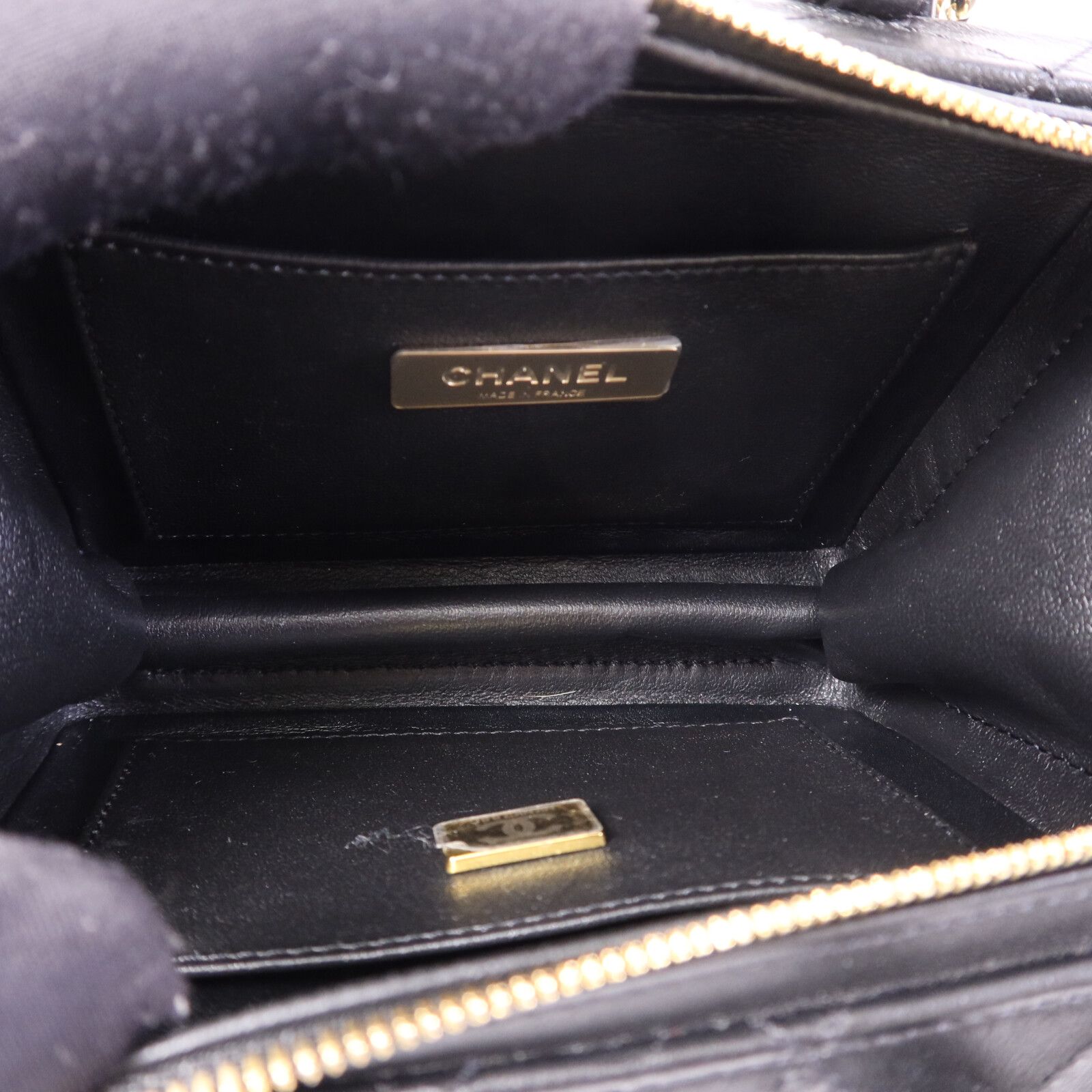 Quilted Calfskin Small Studded Square Vanity Case w/Chain Strap — view 5