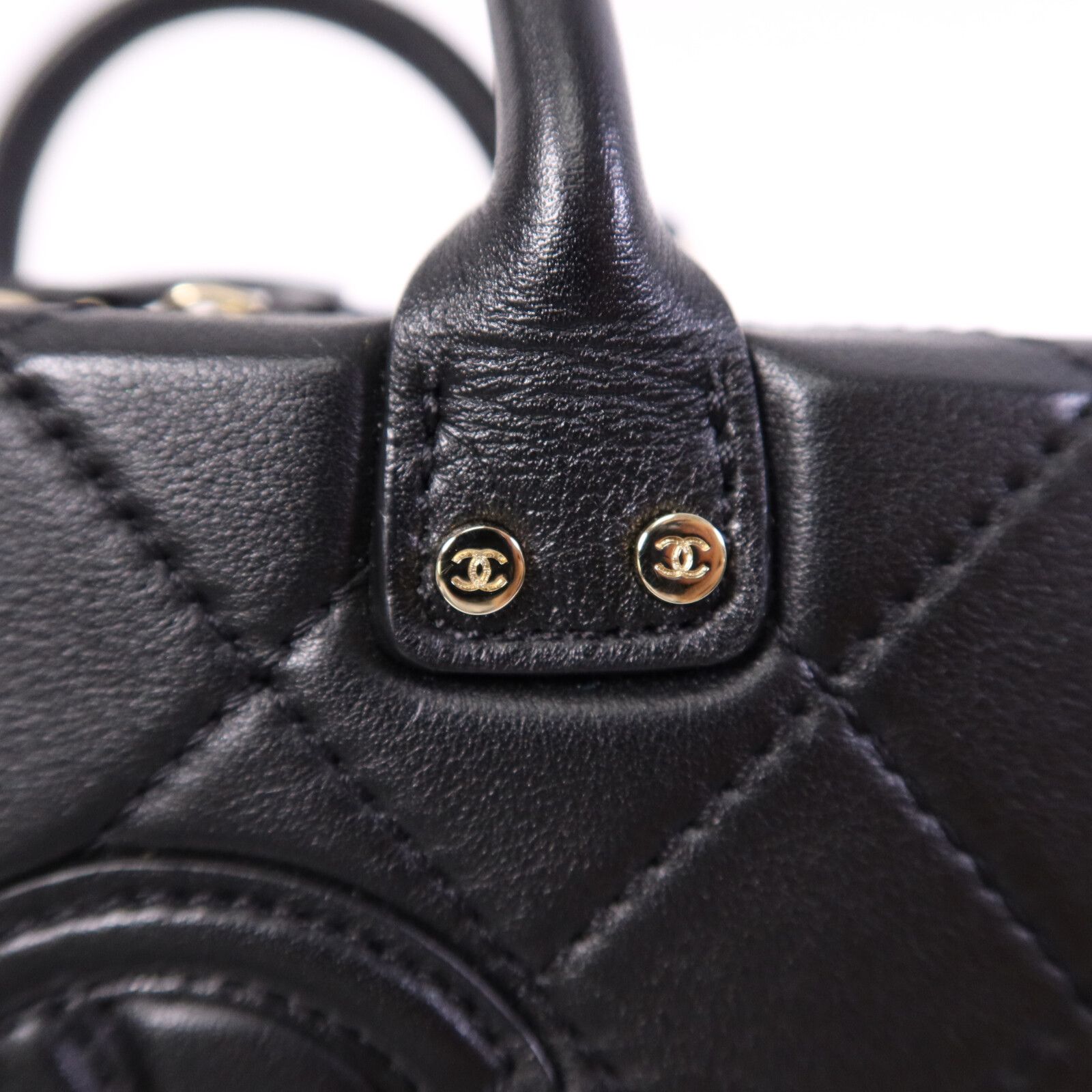 Quilted Calfskin Small Studded Square Vanity Case w/Chain Strap — view 7