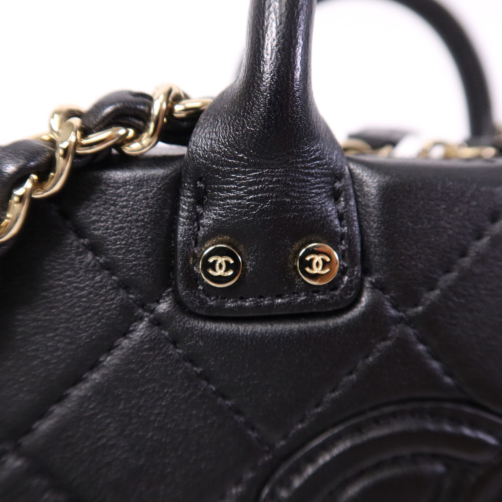 Quilted Calfskin Small Studded Square Vanity Case w/Chain Strap — view 8
