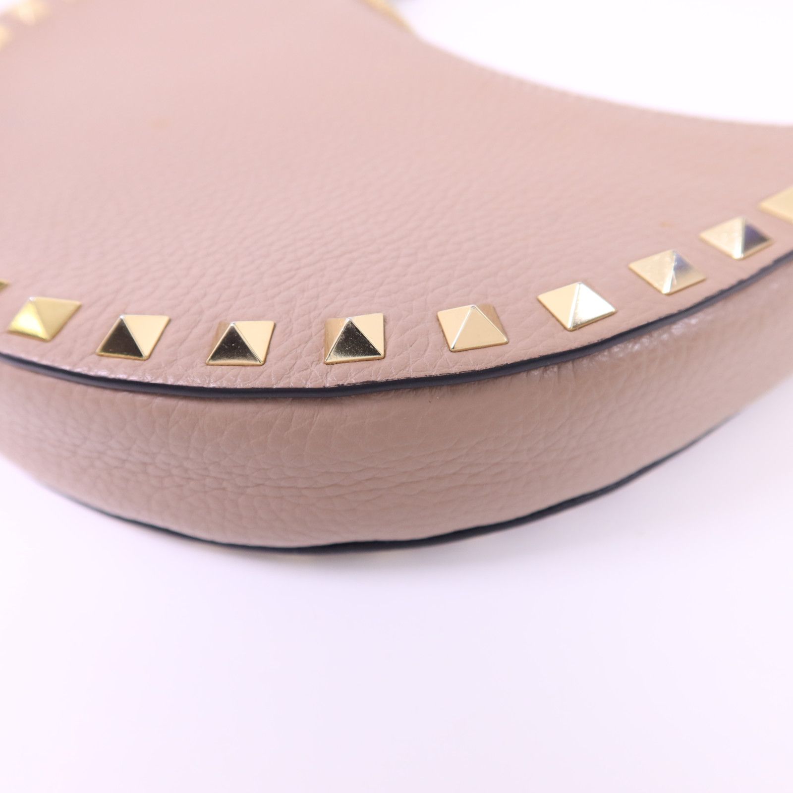 Leather Mini Rockstud Hobo Bag, Pink — view 12