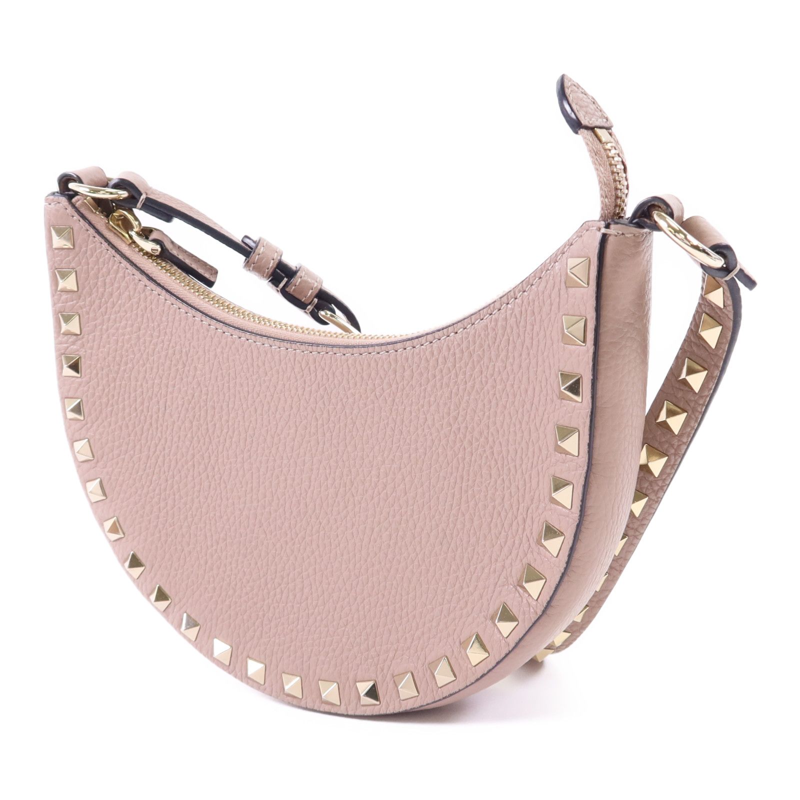 Leather Mini Rockstud Hobo Bag, Pink — view 3