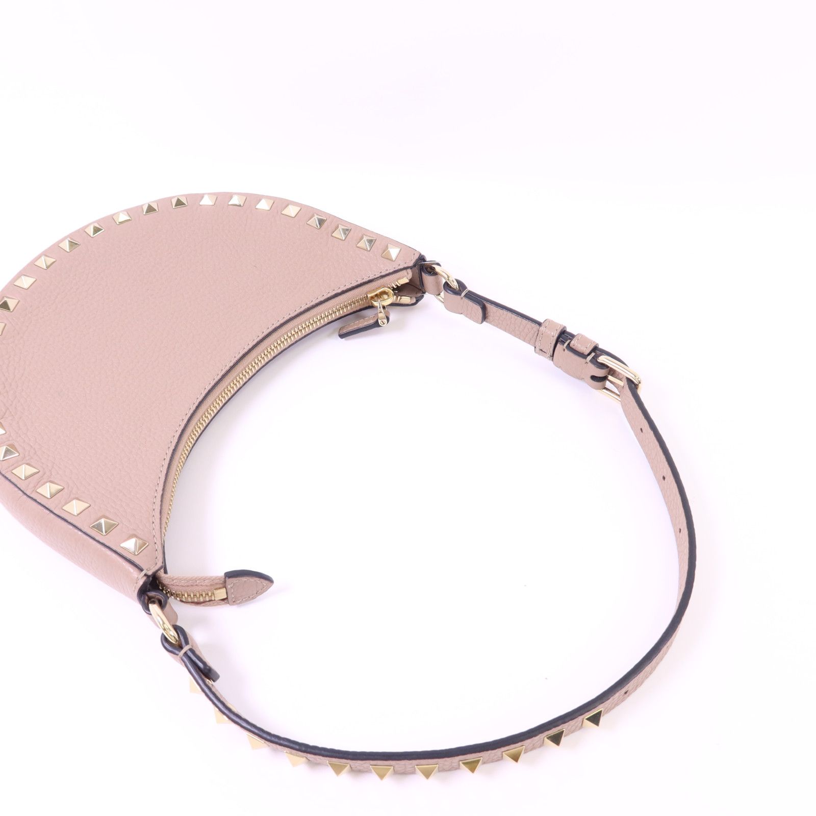 Leather Mini Rockstud Hobo Bag, Pink — view 5