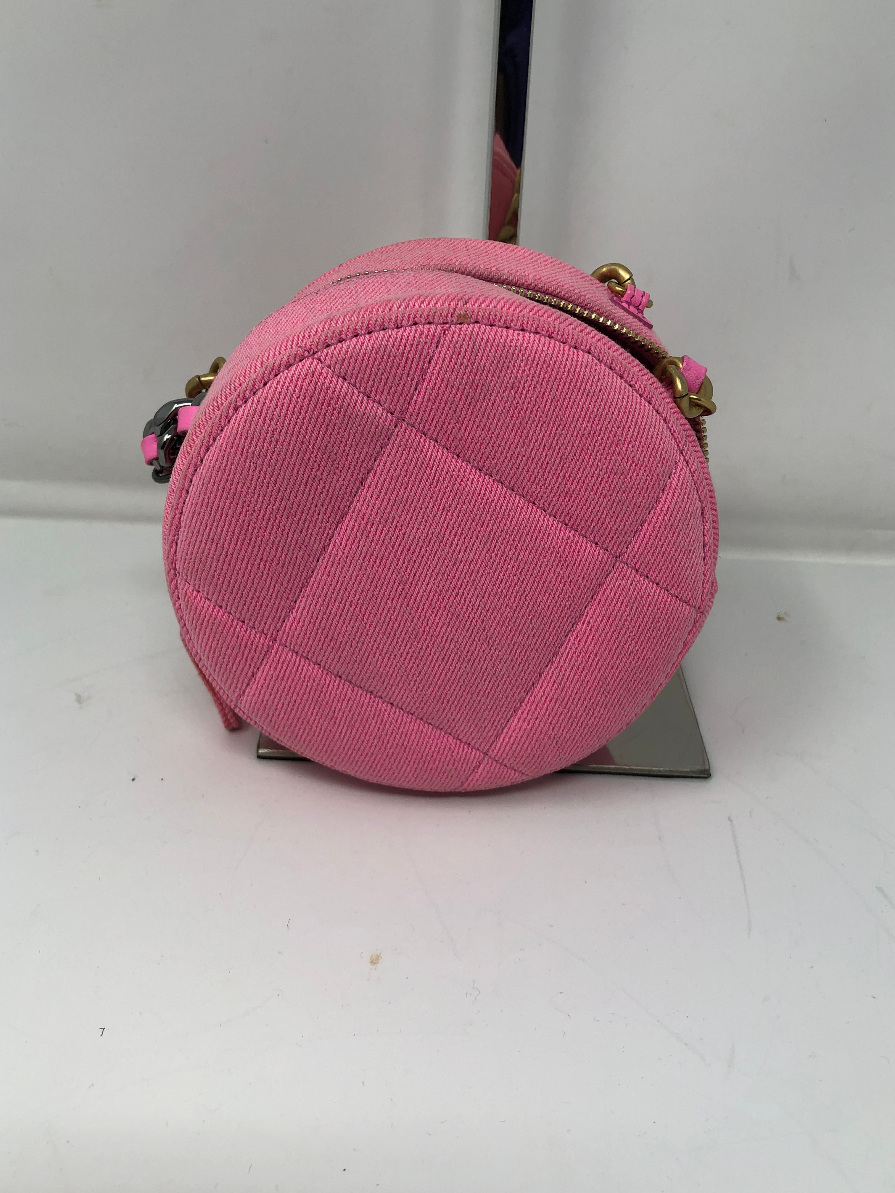 Pink Denim 19 Round Clutch w/Chain — view 4