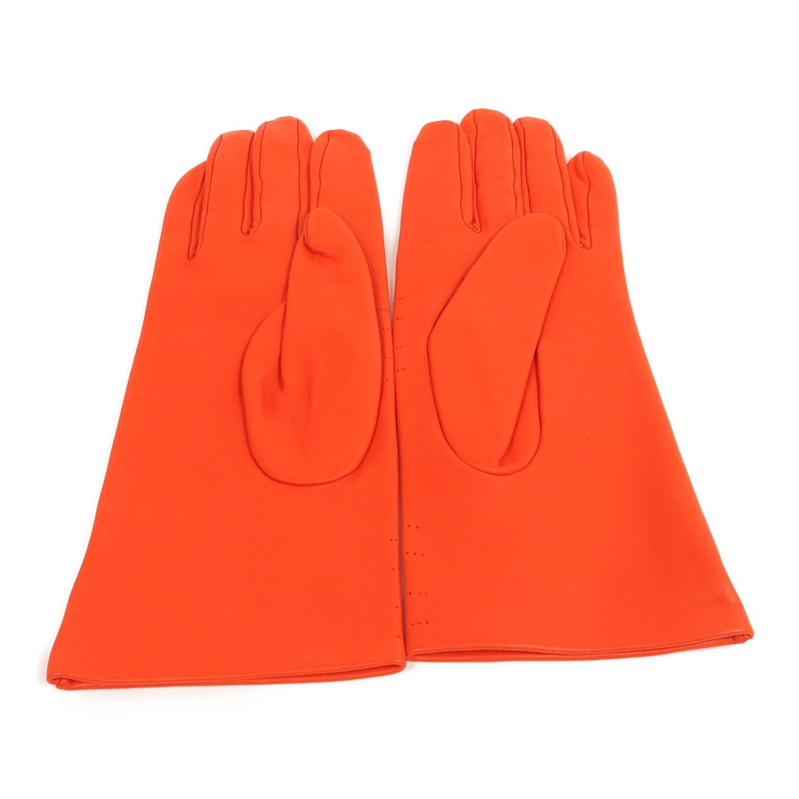 Orange Perforated H Lambskin Gloves — view 2