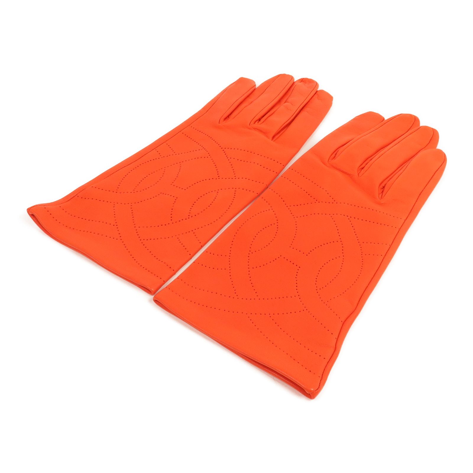 Orange Perforated H Lambskin Gloves — view 3