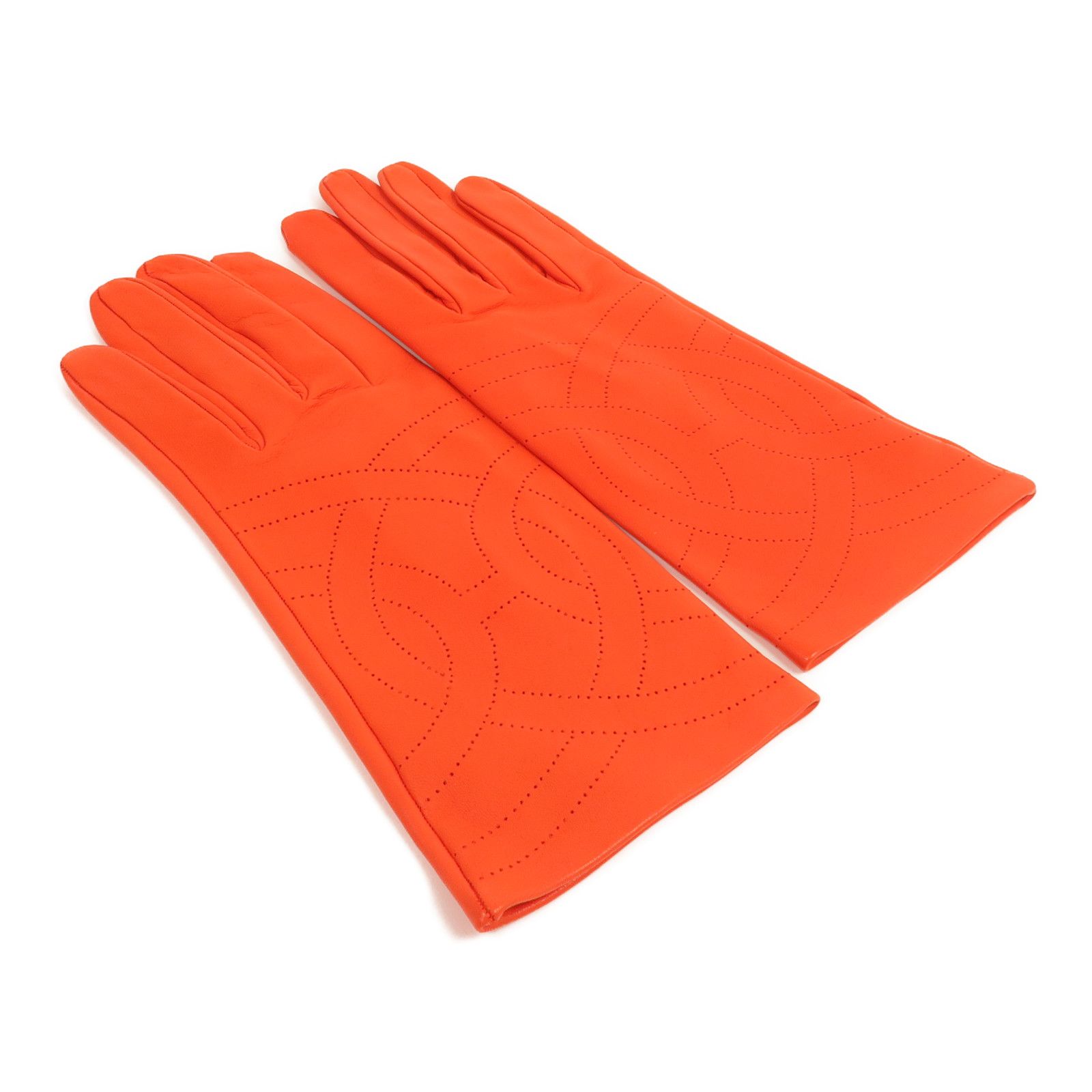 Orange Perforated H Lambskin Gloves — view 4