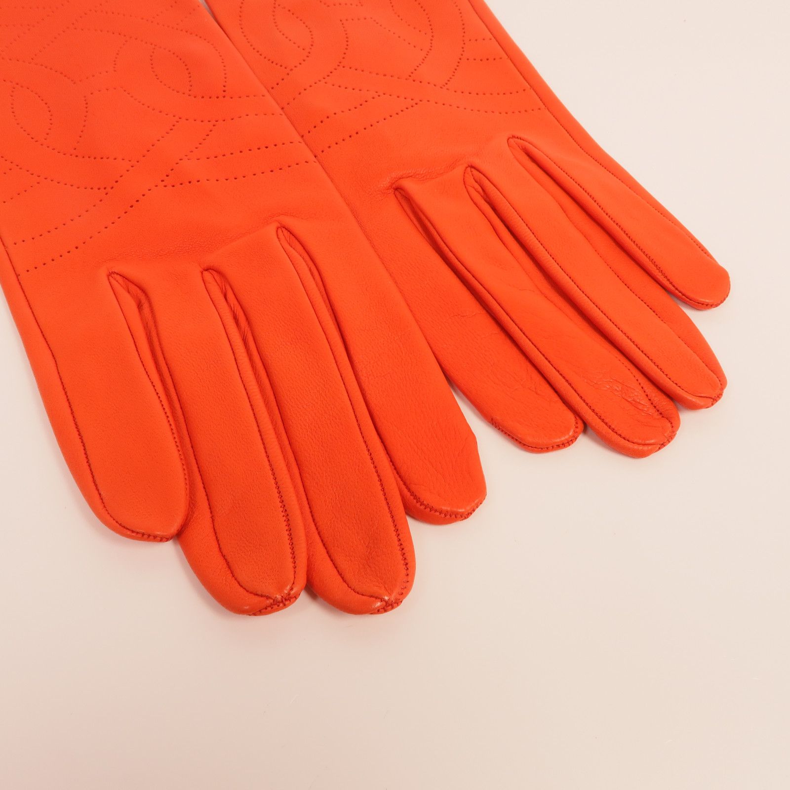 Orange Perforated H Lambskin Gloves — view 5
