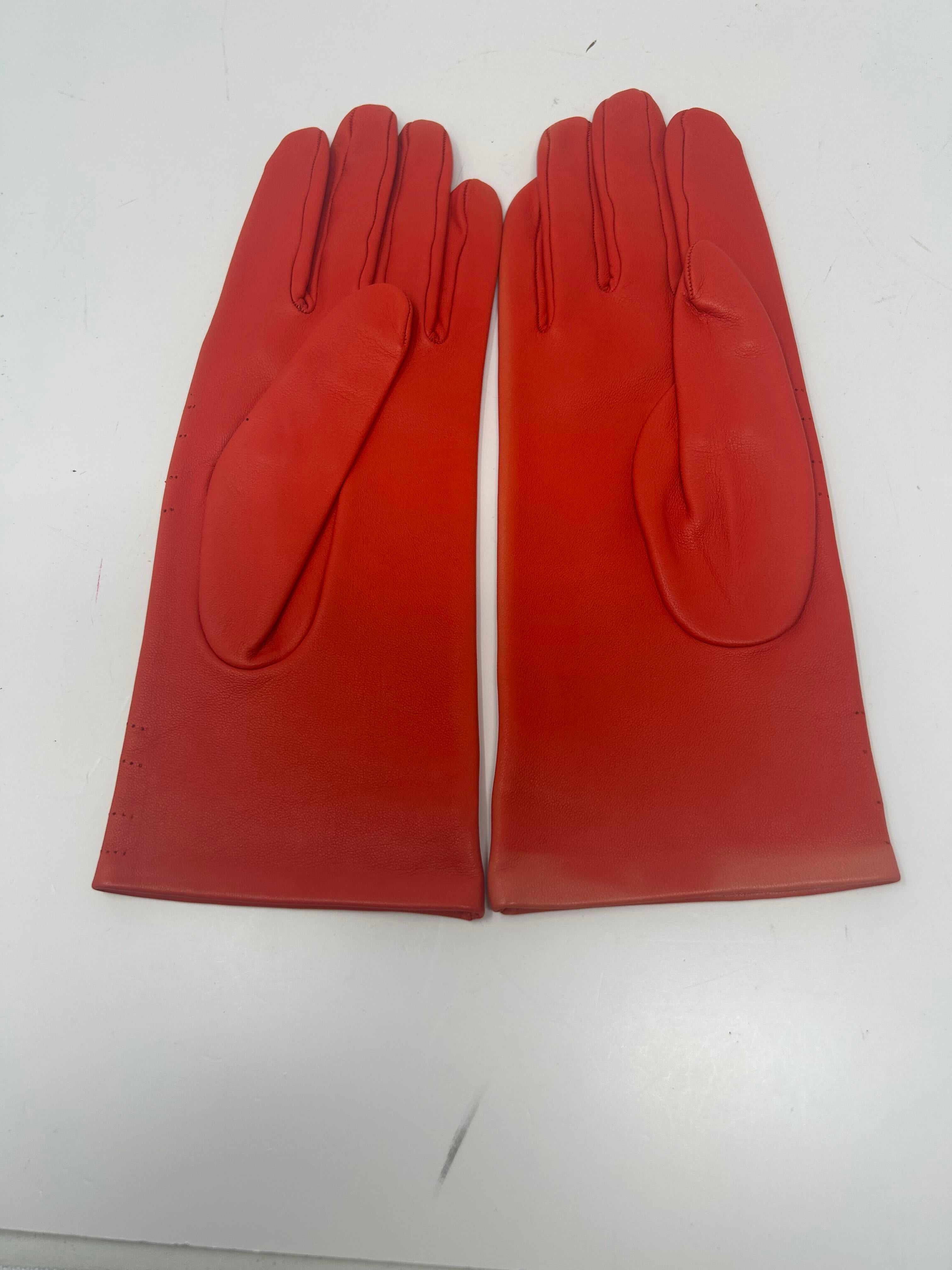 Orange Perforated H Lambskin Gloves — view 9