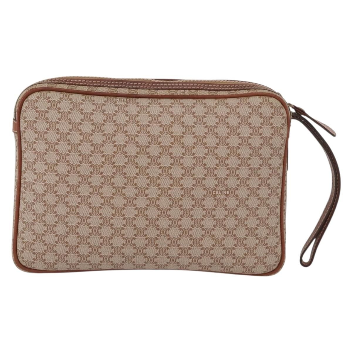 Macadam Canvas Clutch Bag Pvc Leather Beige Gold Auth — view 2