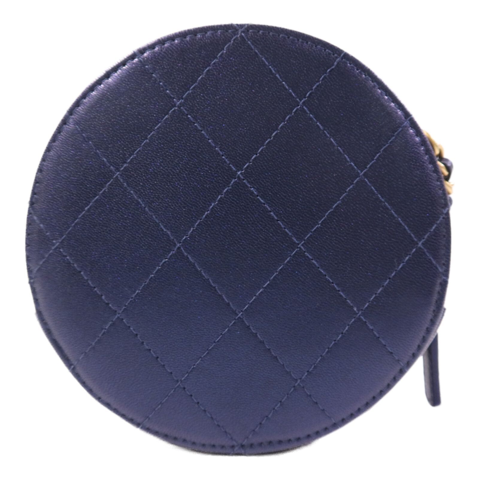 Blue Quilted Lambskin Chic Pearls Round Clutch w/Chain — view 2