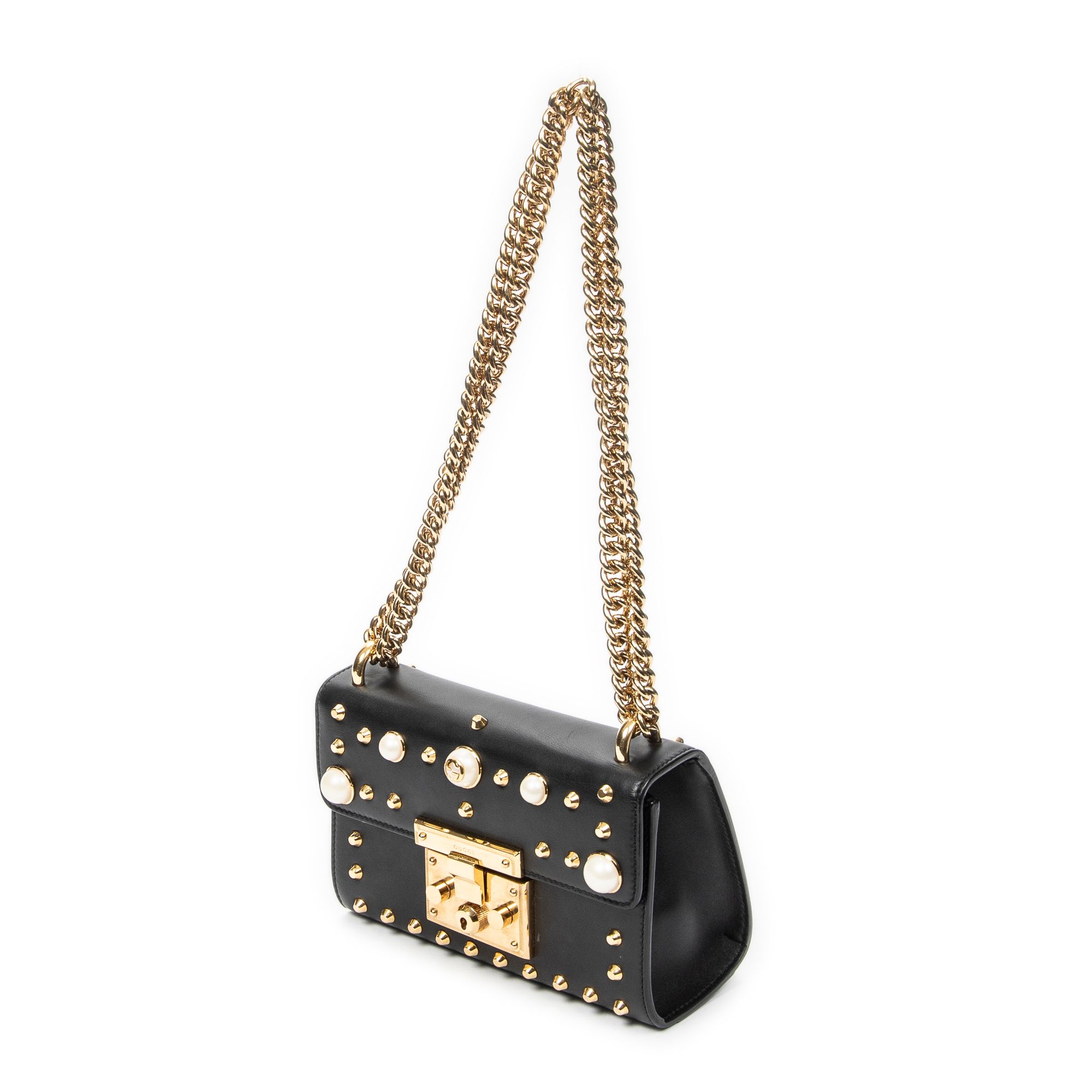 Studded GG Padlock Chain Crossbody Black Smooth Calfskin Leather Gold — view 2