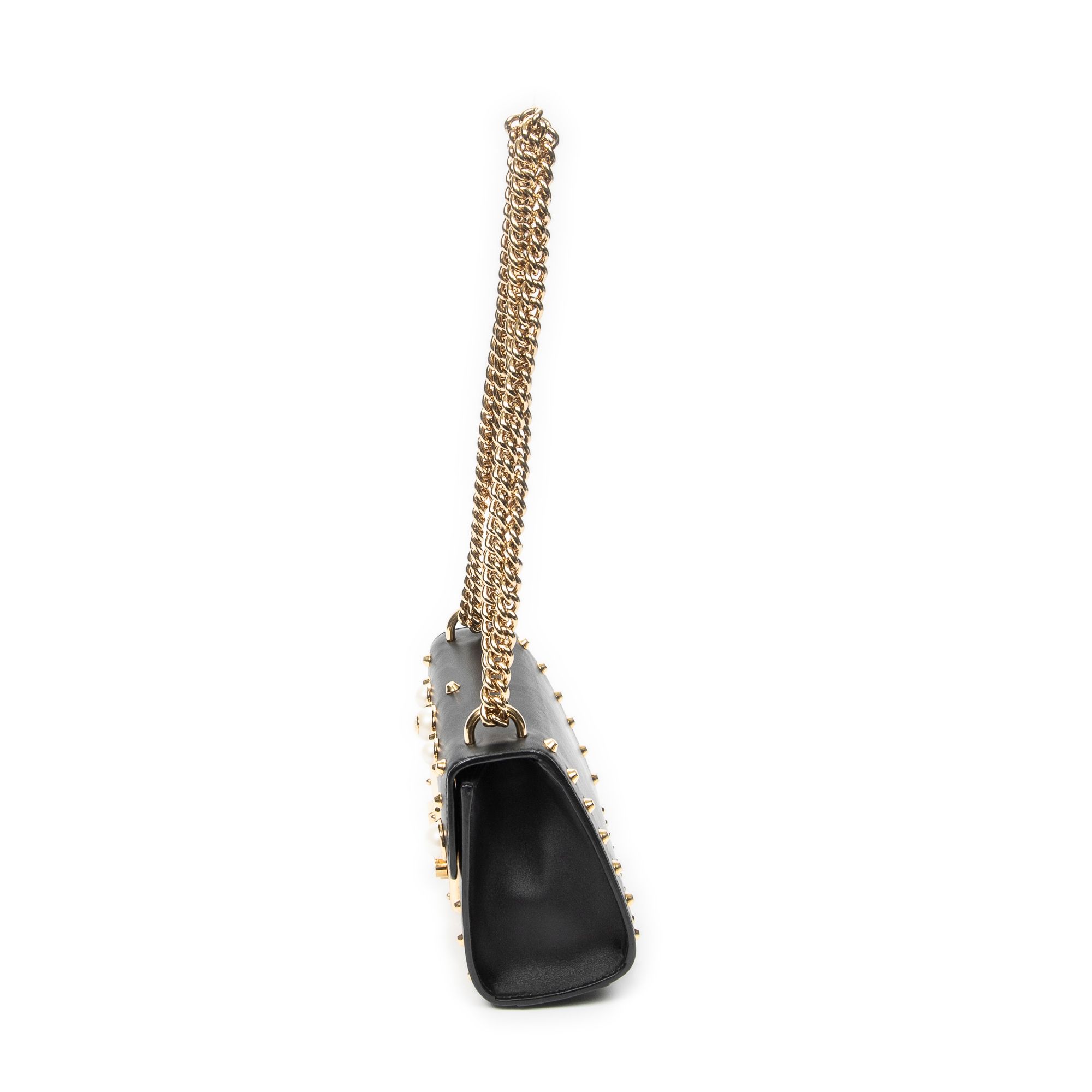 Studded GG Padlock Chain Crossbody Black Smooth Calfskin Leather Gold — view 3