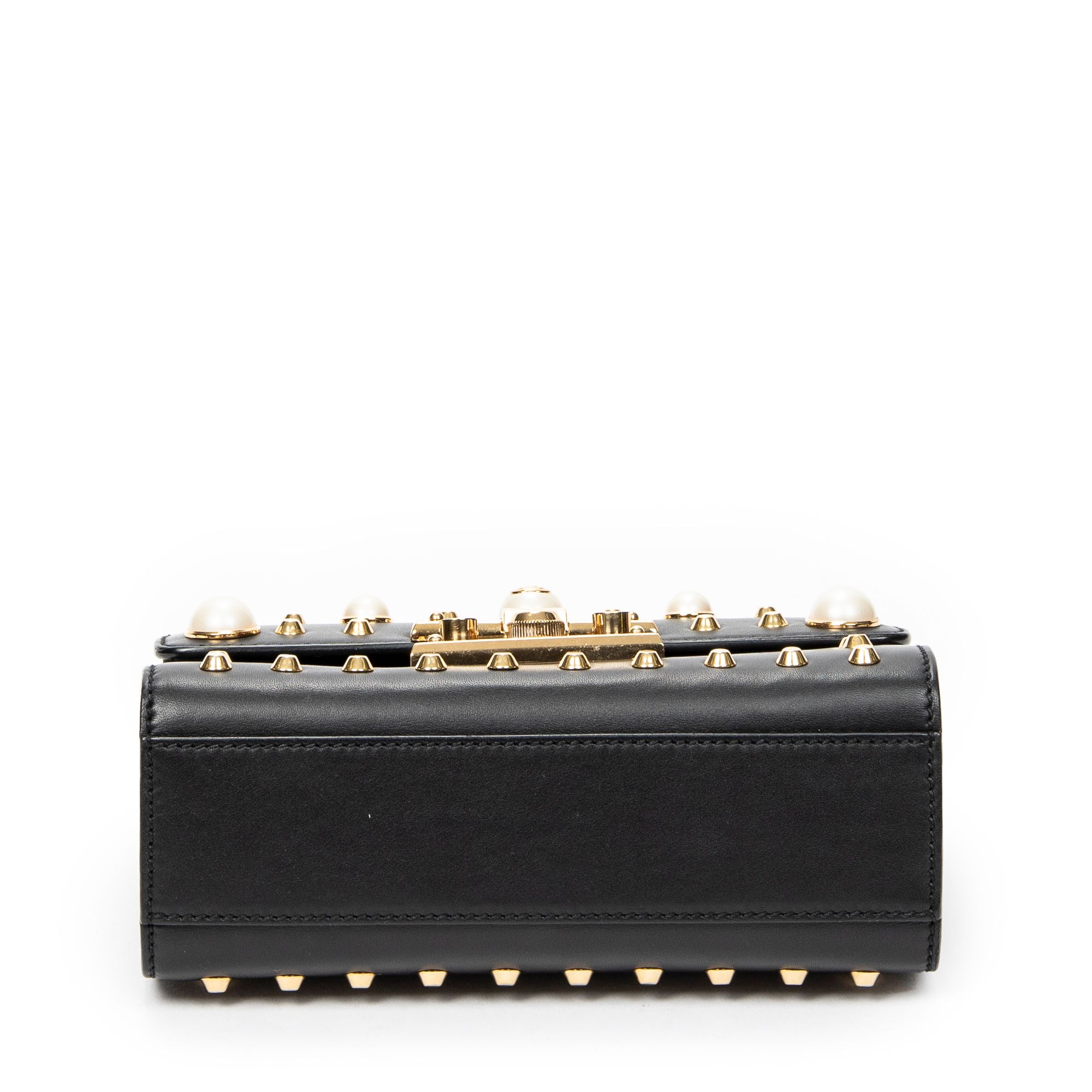 Studded GG Padlock Chain Crossbody Black Smooth Calfskin Leather Gold — view 6