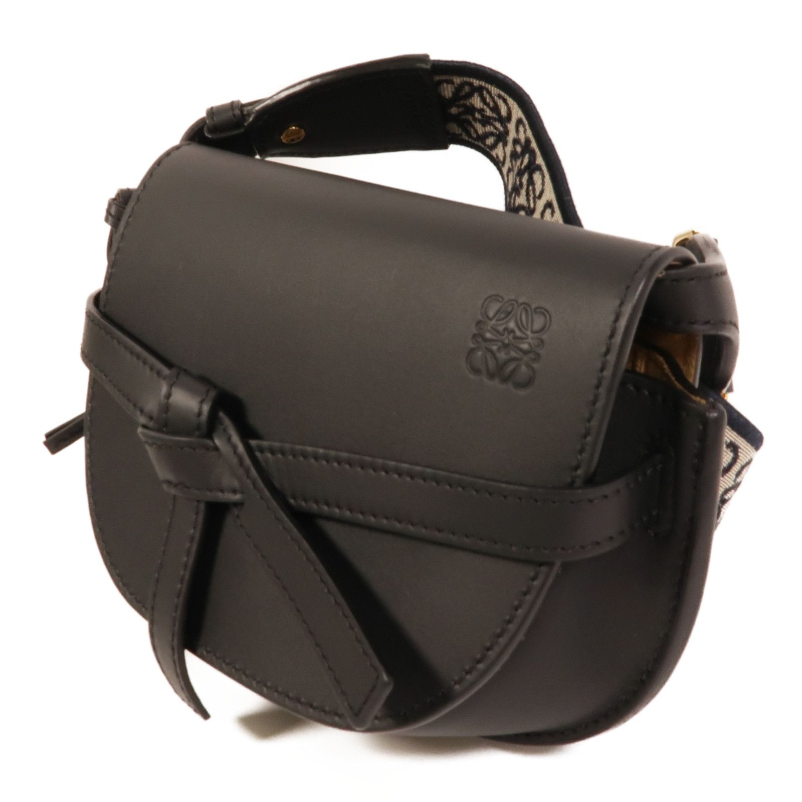 Cowhide Leather Mini Gate Shoulder Bag Black Calfskin (cowhide) — view 3