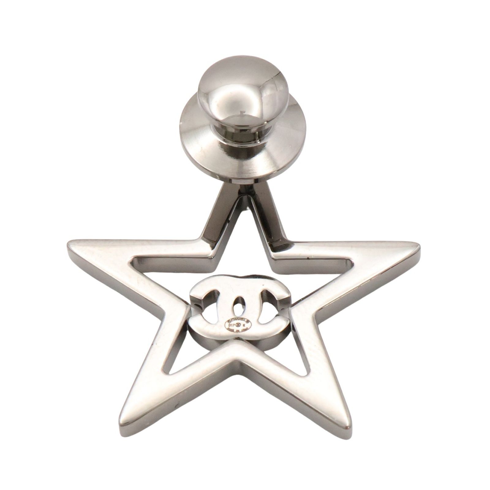 Silver Crystal CC Logo Star Brooch — view 2