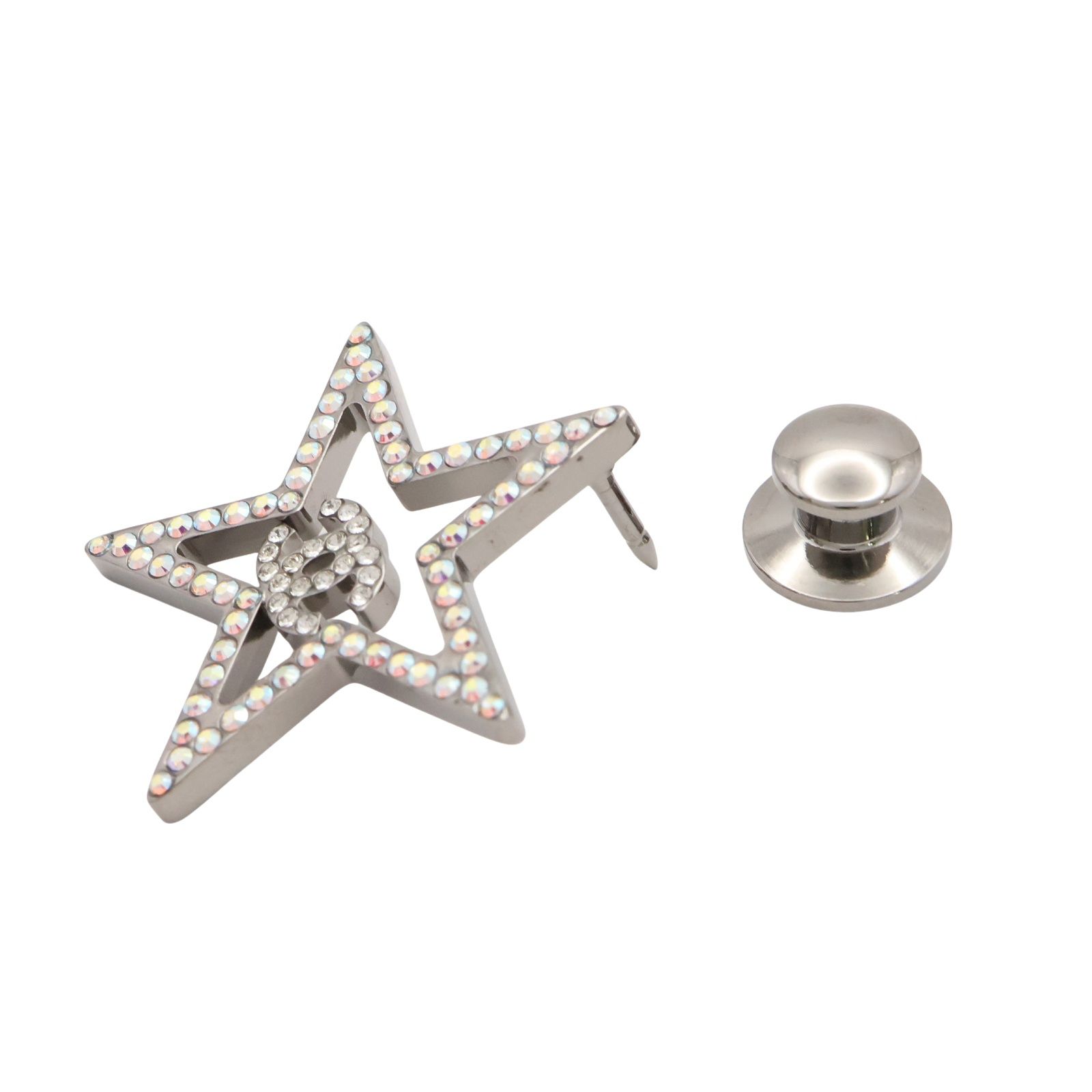 Silver Crystal CC Logo Star Brooch — view 3