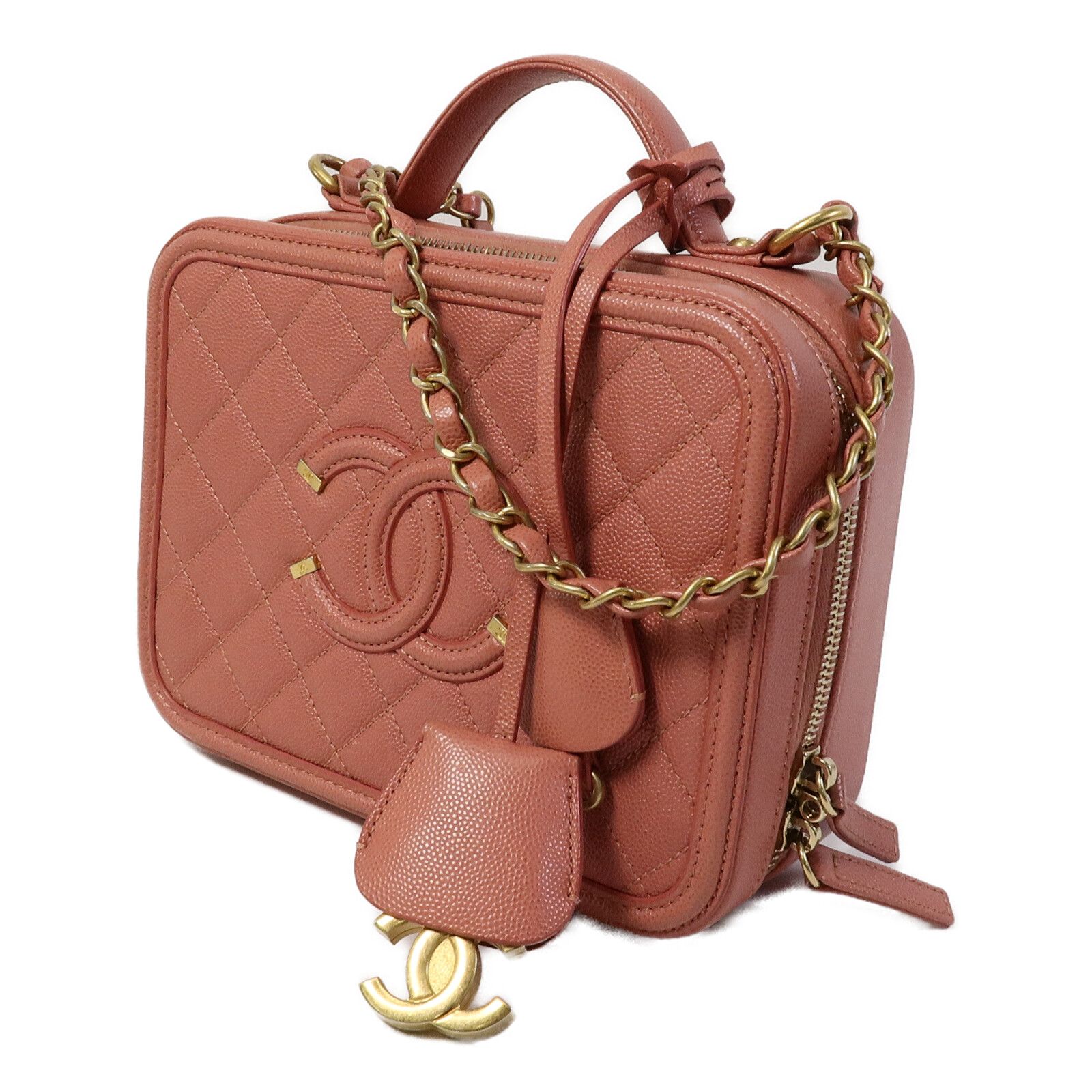 Pink Cowhide Leather Vanity Case Hand-handed Shoulder And Back Bag 2way Shoulder Bag Calfskin (cowhide) — view 2