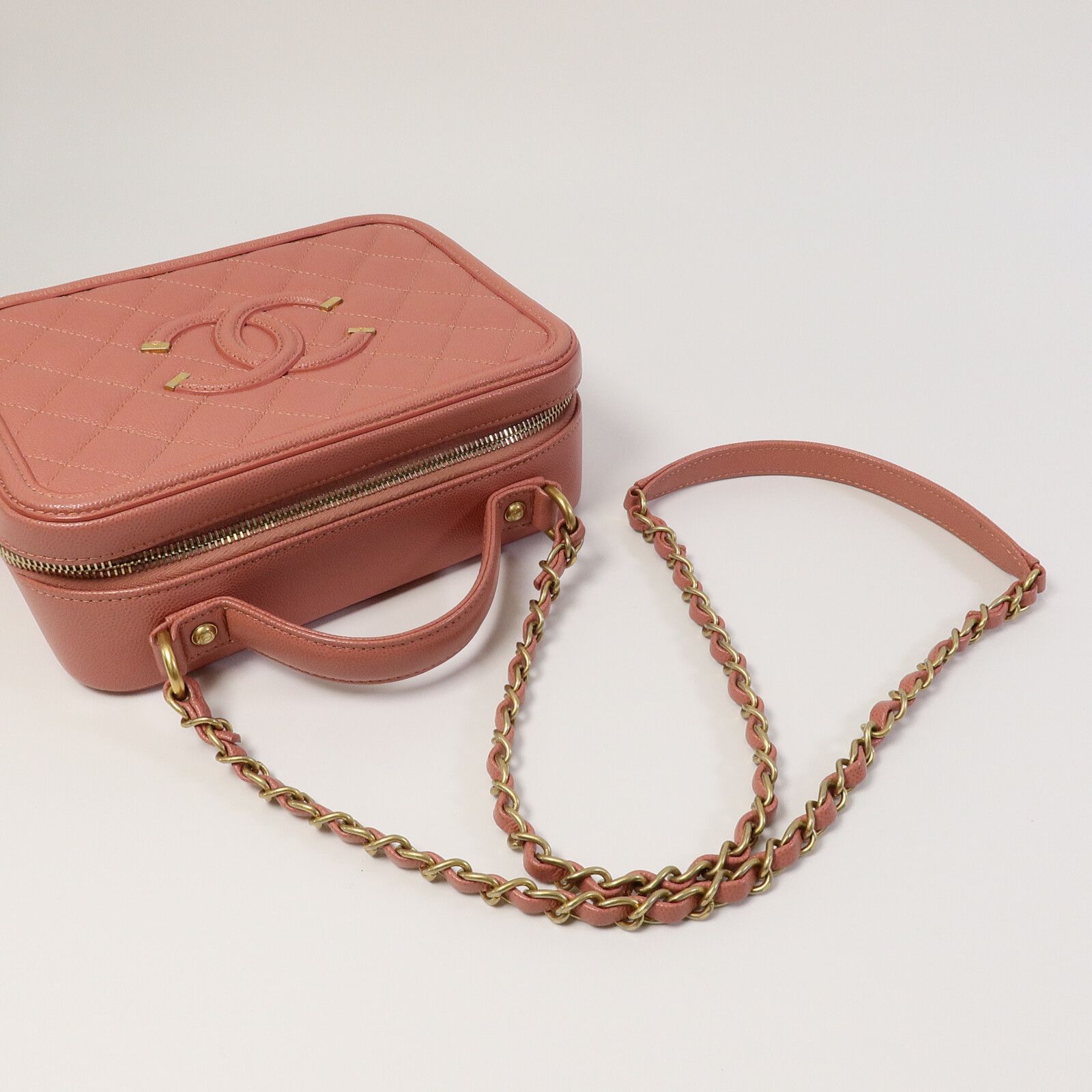 Pink Cowhide Leather Vanity Case Hand-handed Shoulder And Back Bag 2way Shoulder Bag Calfskin (cowhide) — view 9