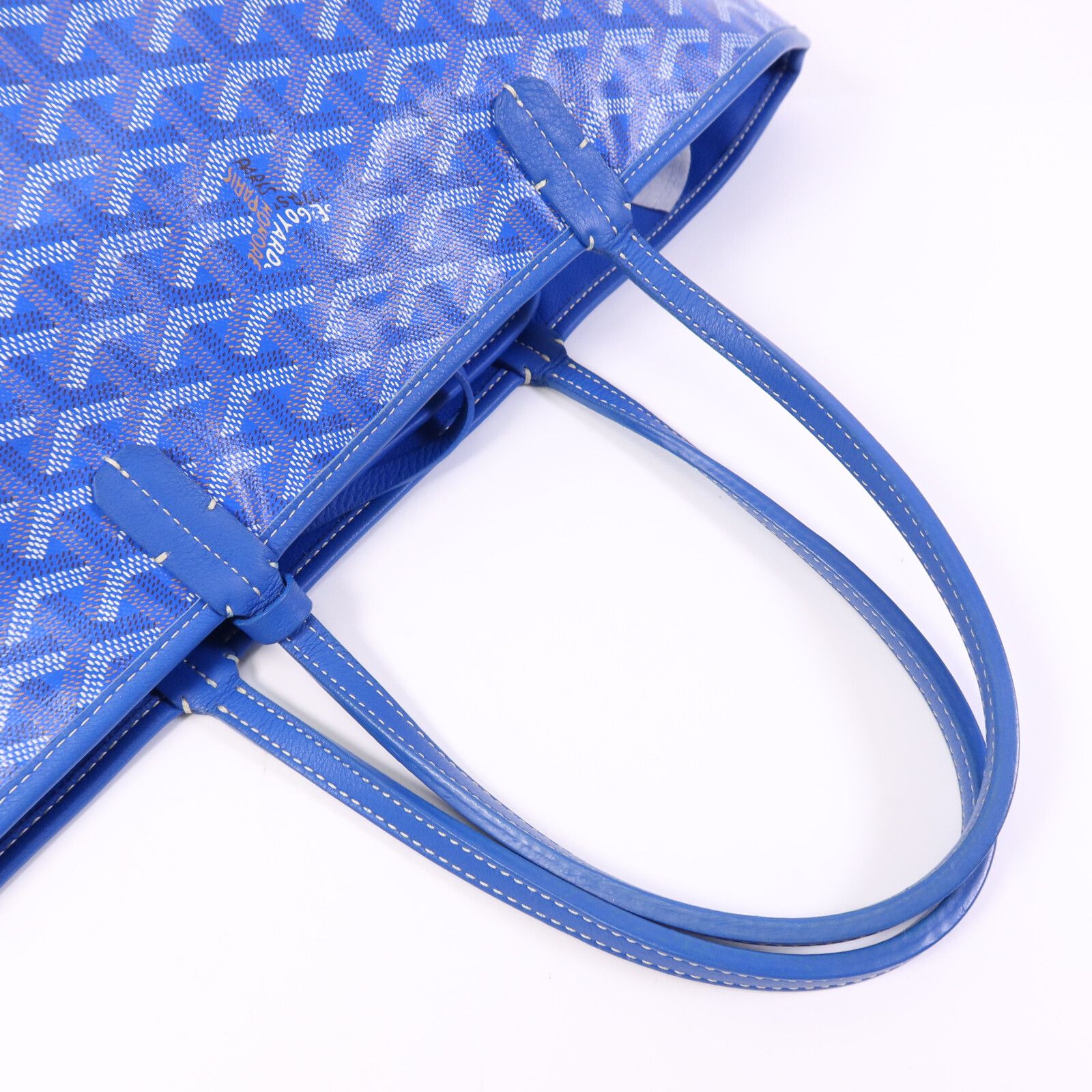 Painted Anjou Pm Ginpaku Handmade Bag Tote Bag Blue Pvc Coated Canvas — view 11