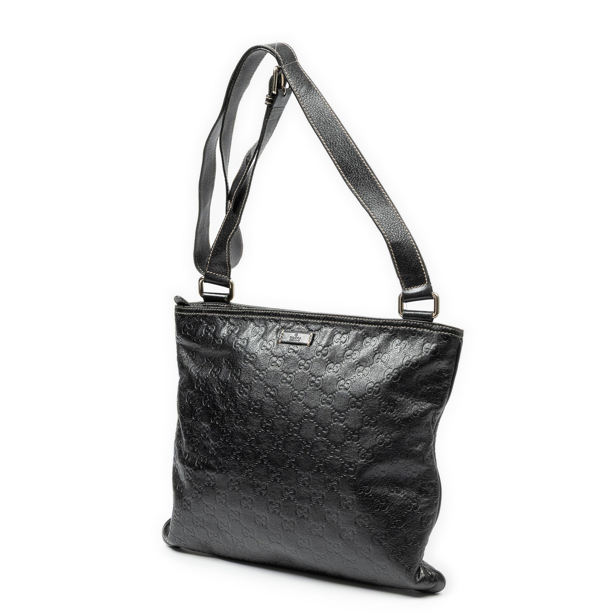 Large Square Zip Messenger Black Guccissima Leather Gold — view 2
