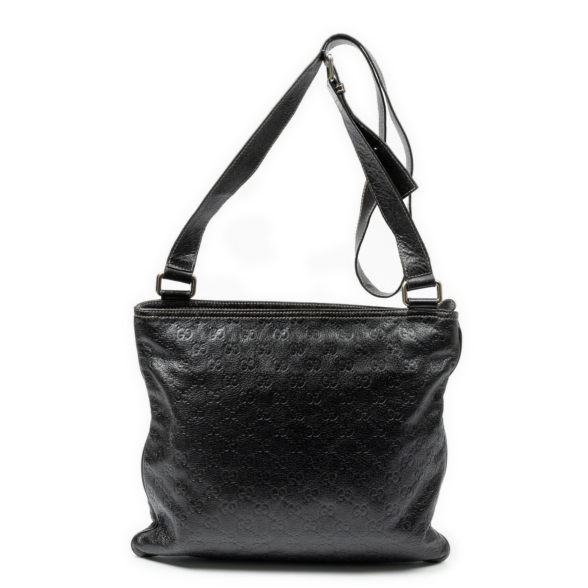 Large Square Zip Messenger Black Guccissima Leather Gold — view 5