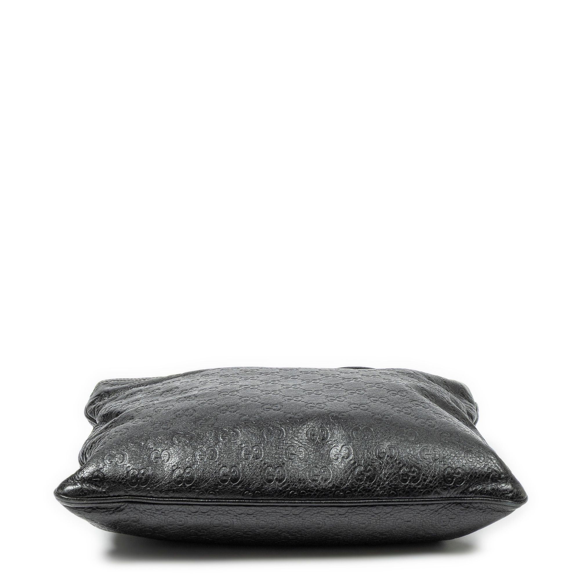 Large Square Zip Messenger Black Guccissima Leather Gold — view 6