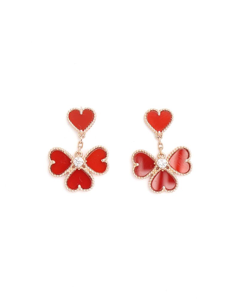 Sweet Hearts Earrings, 18kt Rose Gold, Carnelian, Diamond — view 2