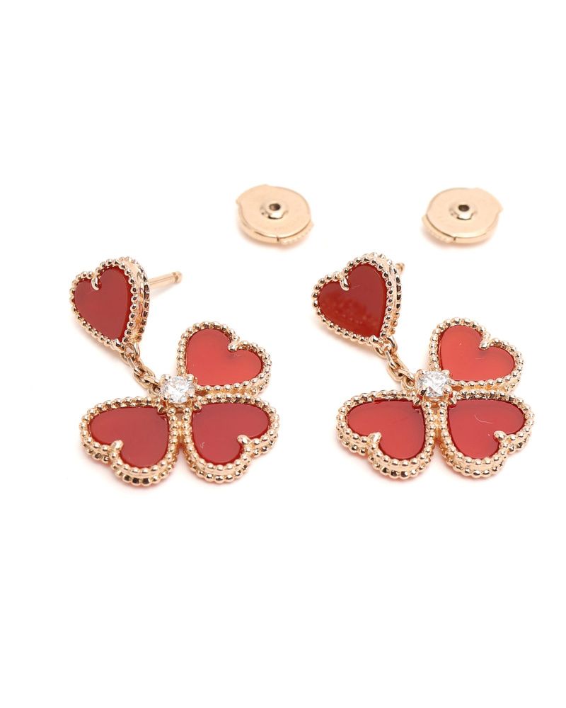Sweet Hearts Earrings, 18kt Rose Gold, Carnelian, Diamond — view 3