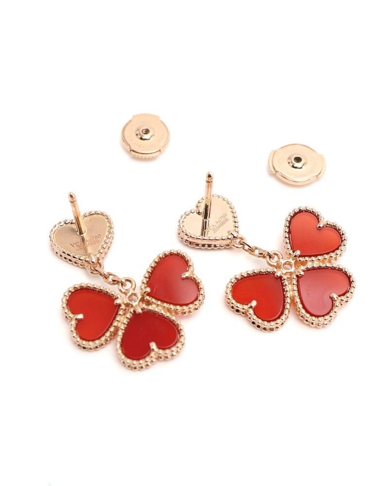 Sweet Hearts Earrings, 18kt Rose Gold, Carnelian, Diamond — view 4