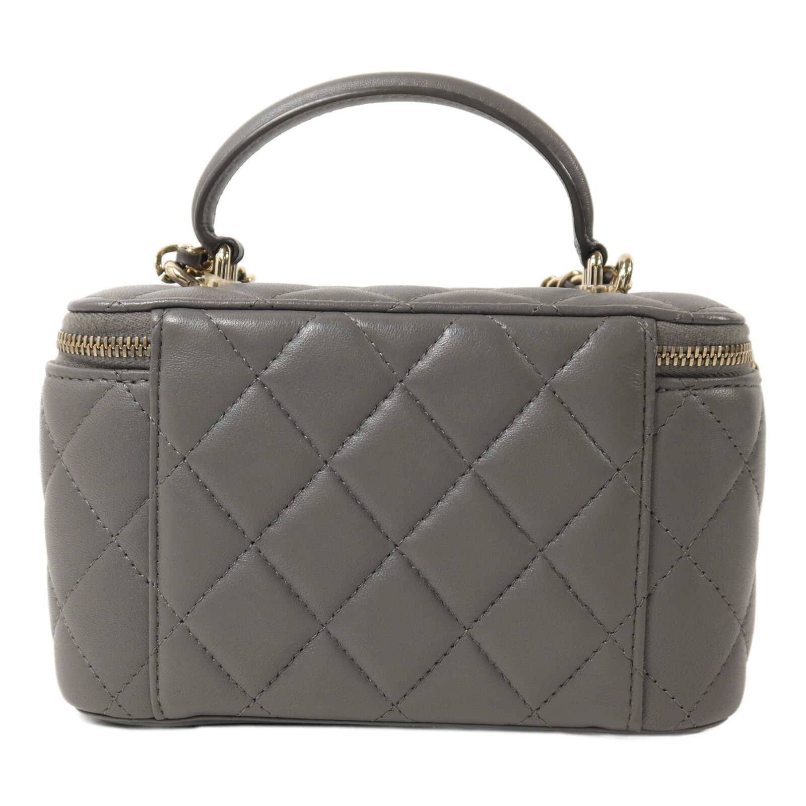 Classic Top Handle Quilted Lambskin Vanity Case with Chain — view 2