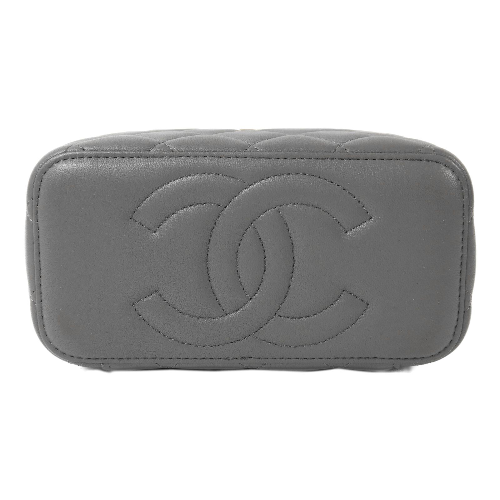 Classic Top Handle Quilted Lambskin Vanity Case with Chain — view 4