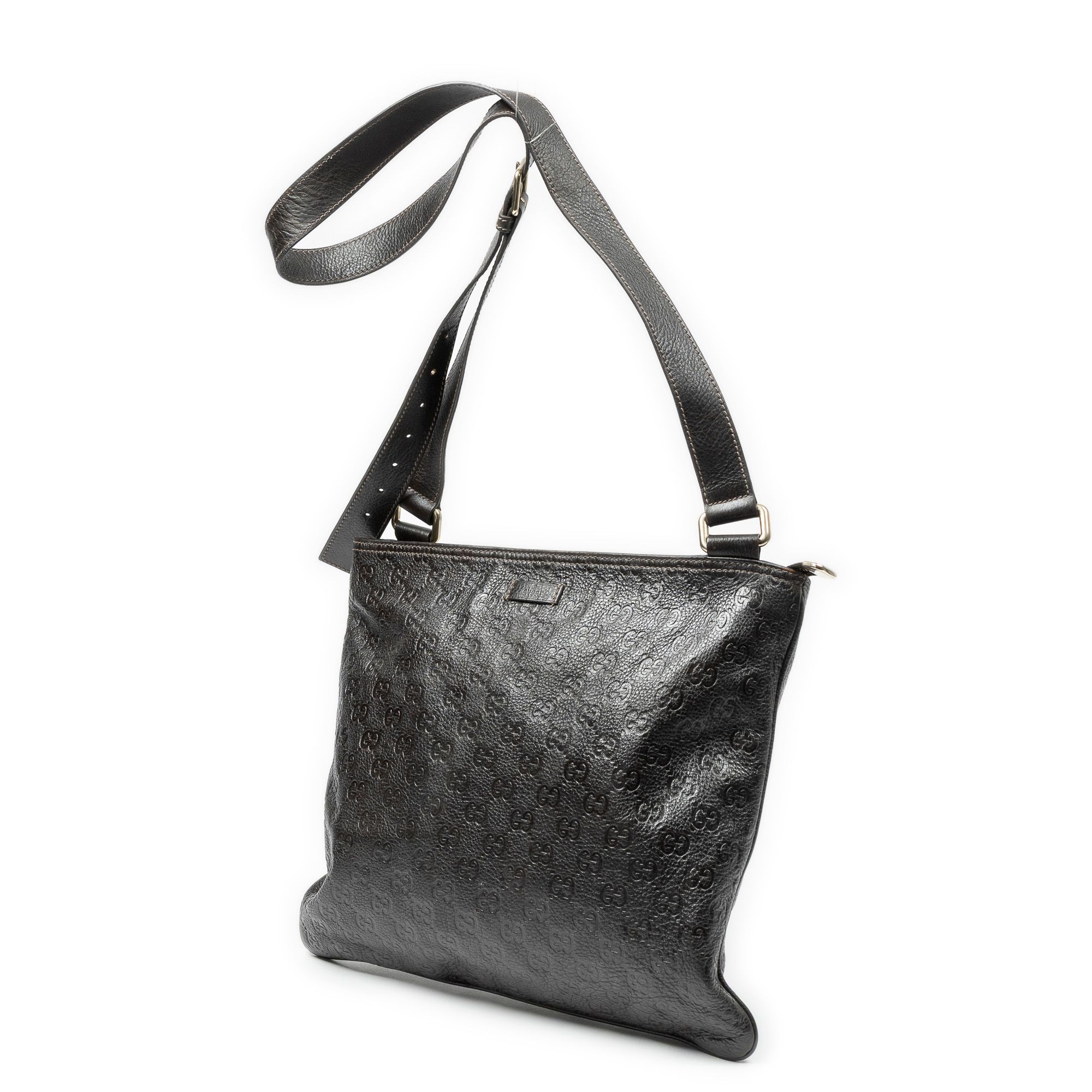 Large Square Zip Messenger Dark Brown Guccissima Leather Gold — view 2