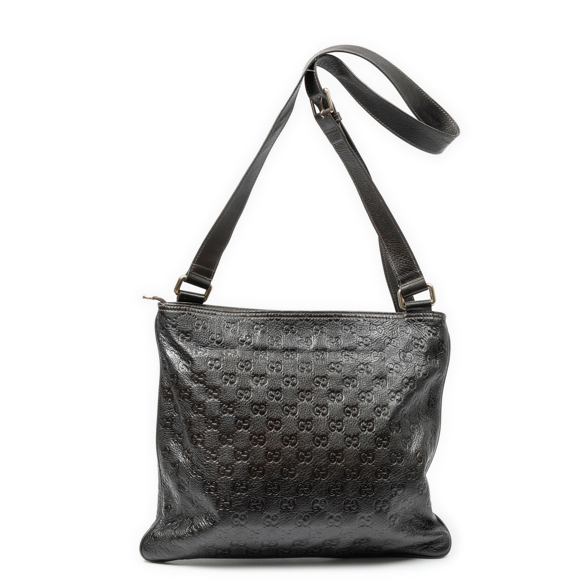 Large Square Zip Messenger Dark Brown Guccissima Leather Gold — view 5