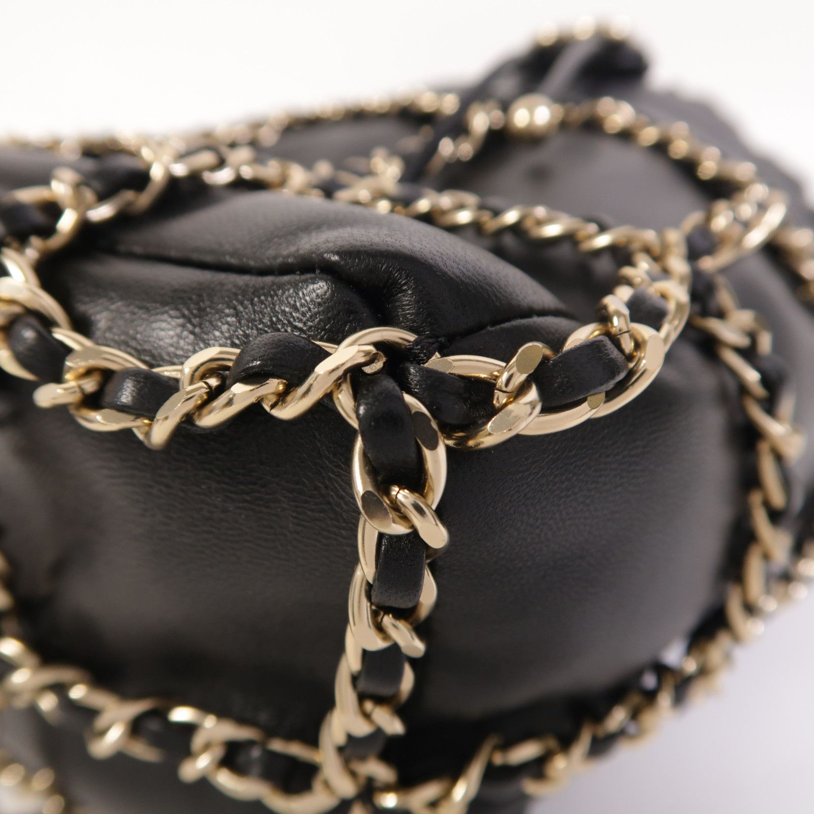 Lambskin Chain Drawstring Bucket Bag w/GHW — view 12