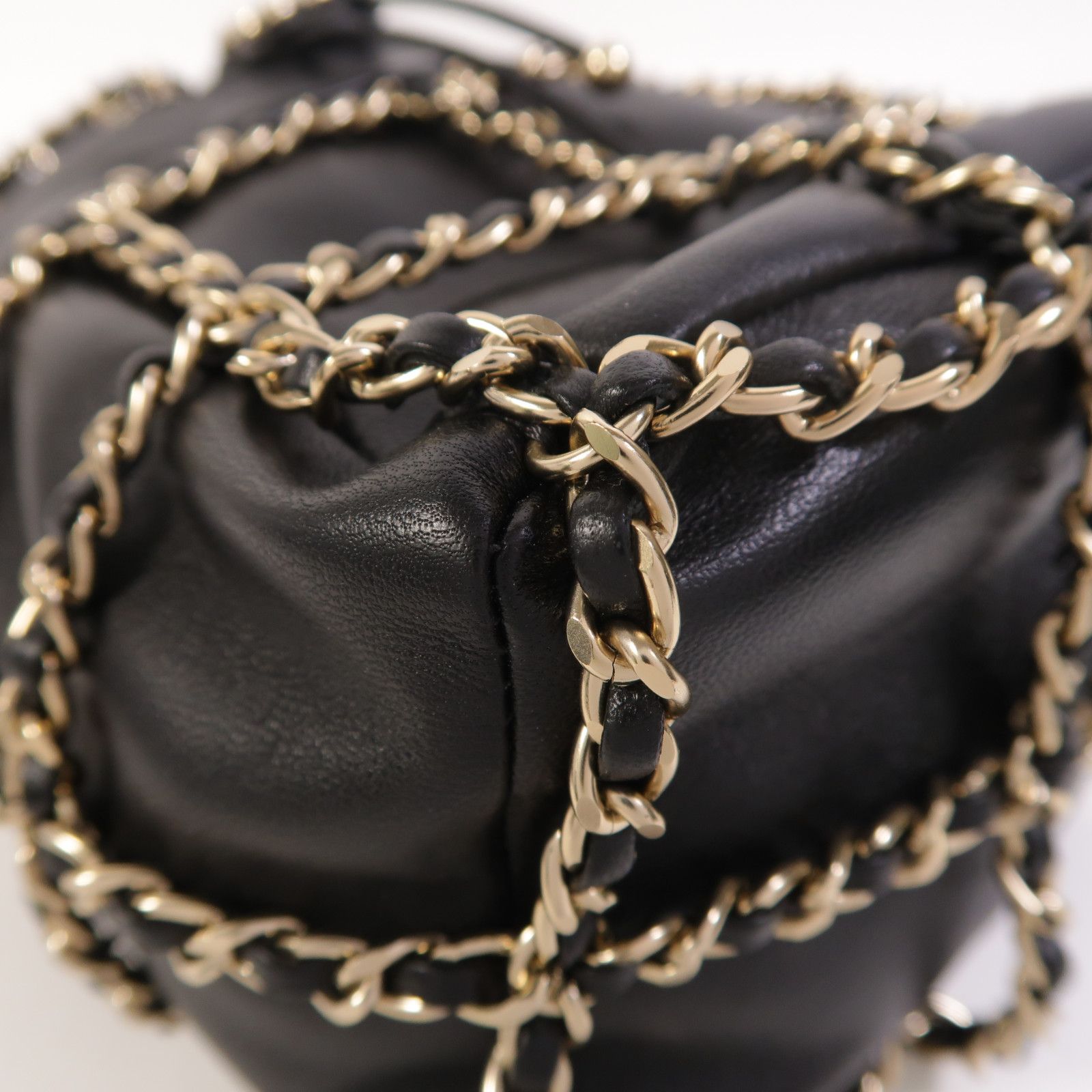 Lambskin Chain Drawstring Bucket Bag w/GHW — view 13