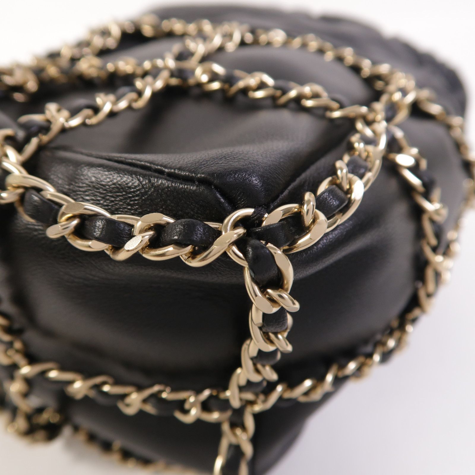 Lambskin Chain Drawstring Bucket Bag w/GHW — view 14