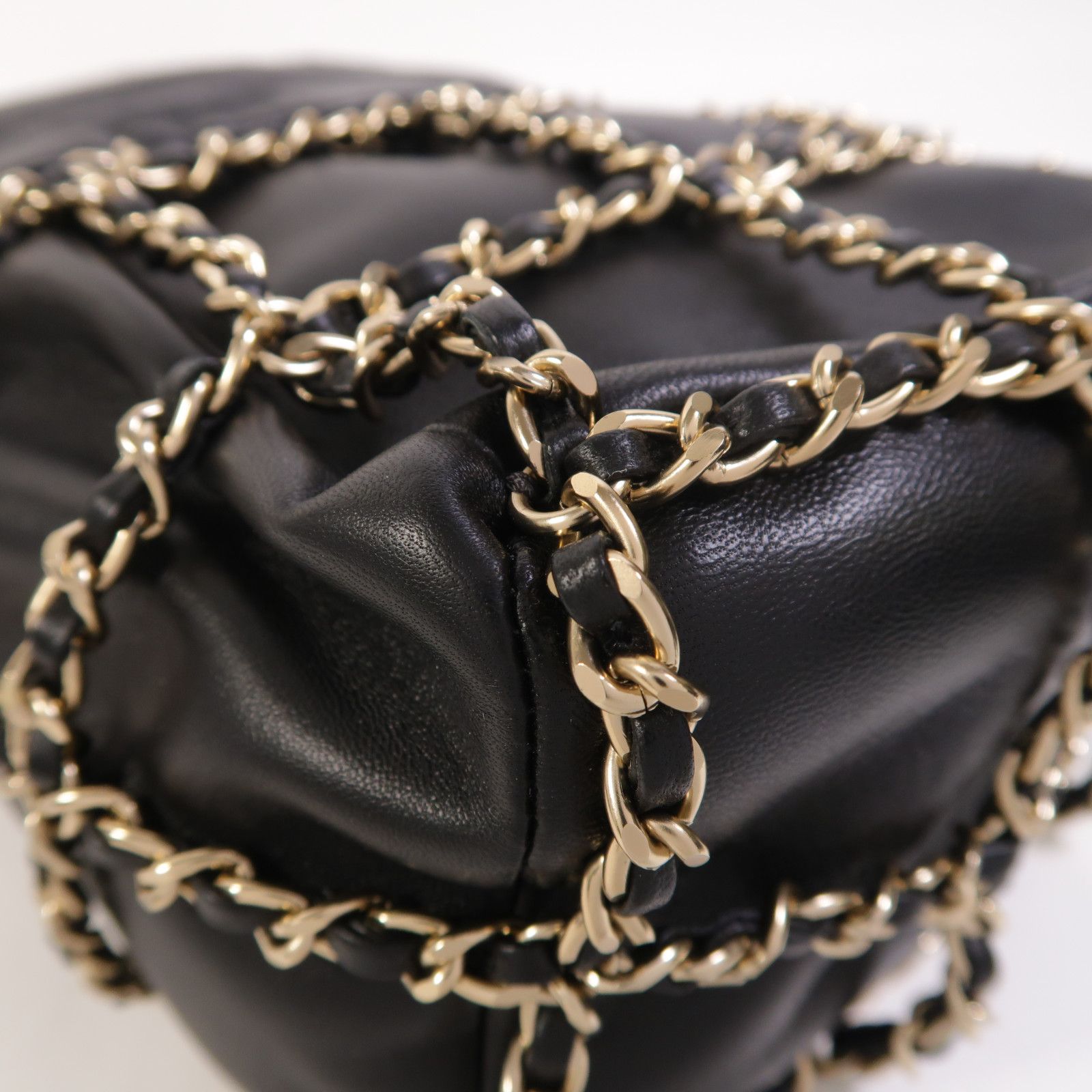 Lambskin Chain Drawstring Bucket Bag w/GHW — view 15