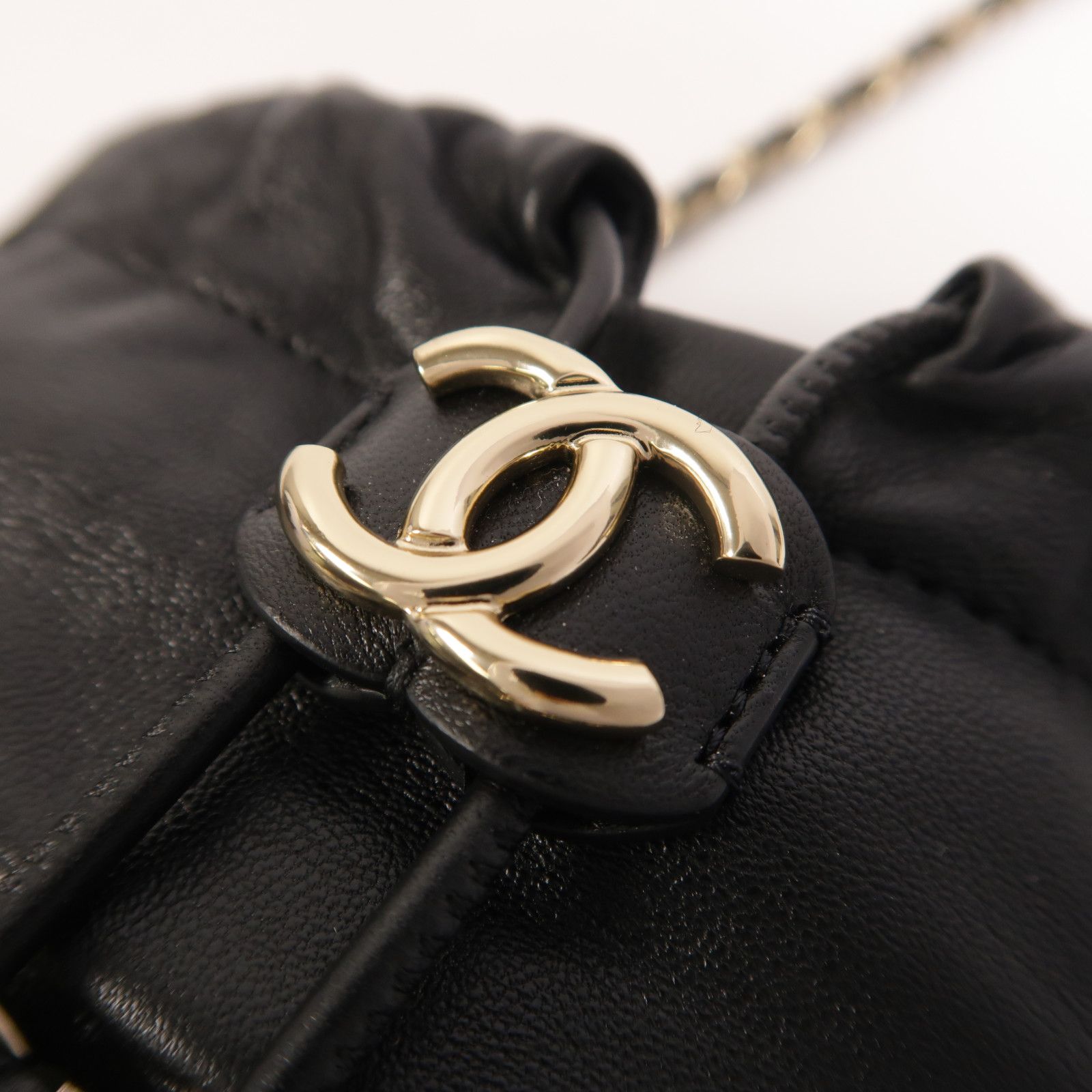 Lambskin Chain Drawstring Bucket Bag w/GHW — view 16