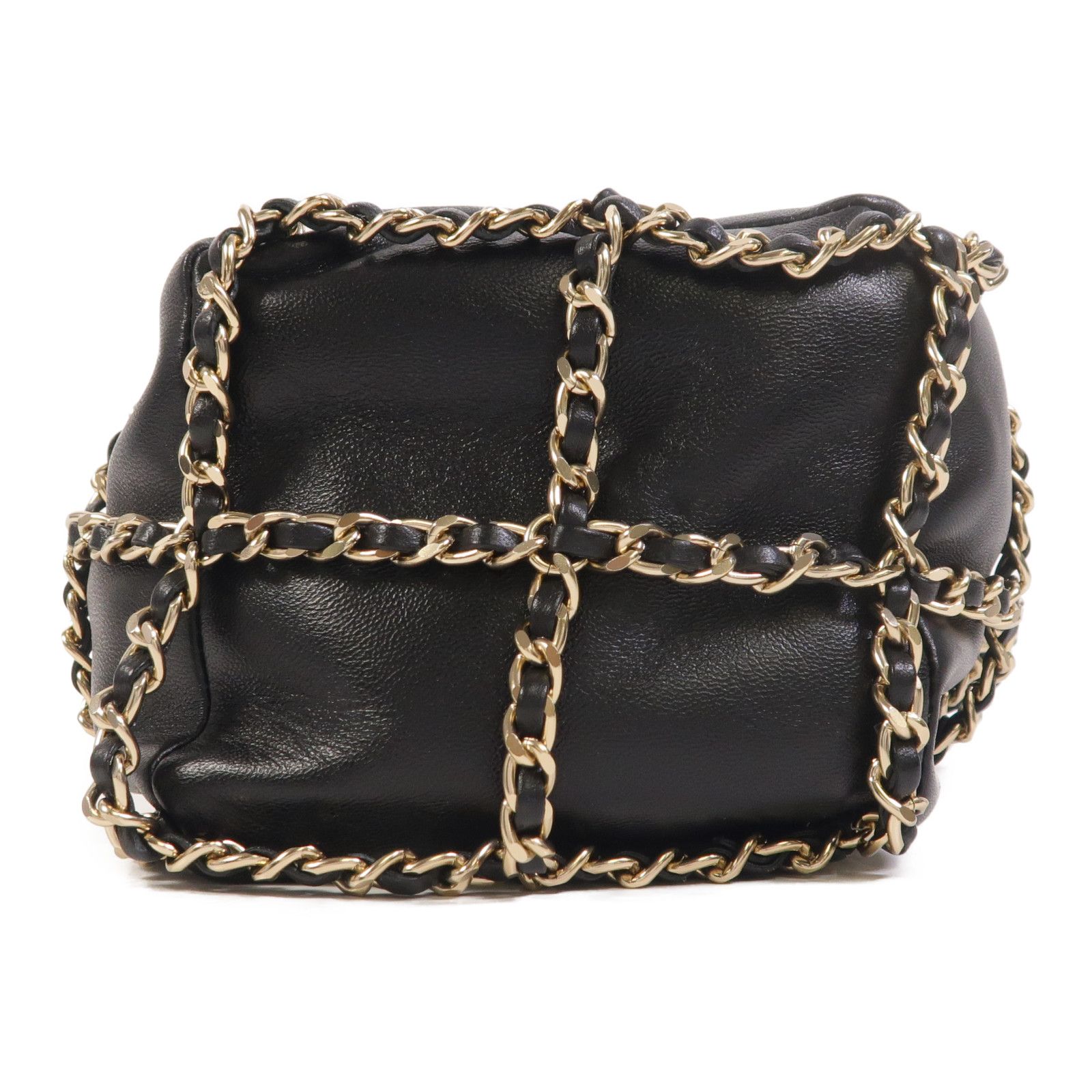 Lambskin Chain Drawstring Bucket Bag w/GHW — view 4