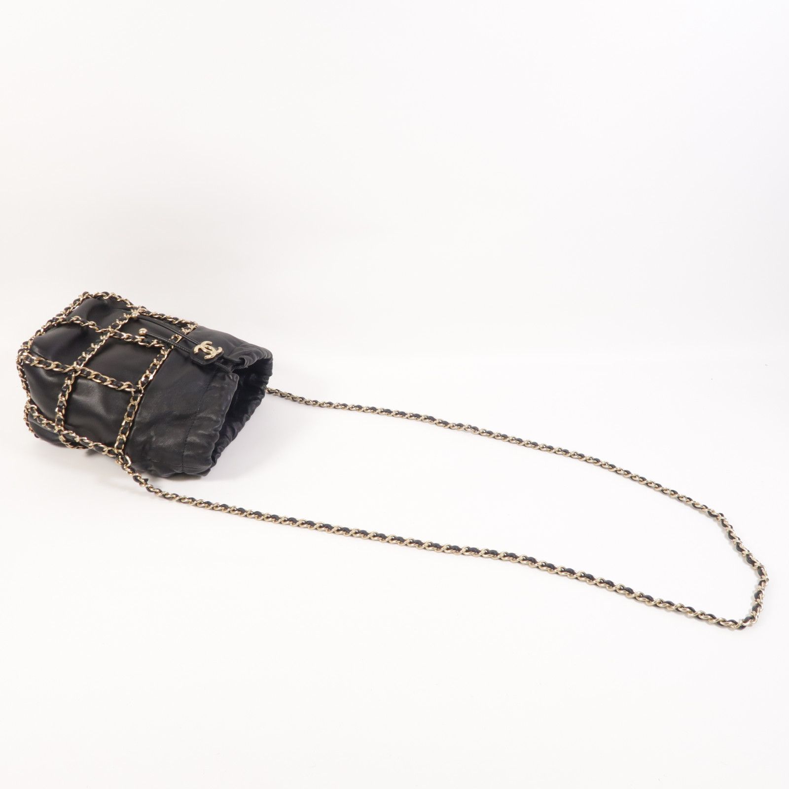 Lambskin Chain Drawstring Bucket Bag w/GHW — view 10
