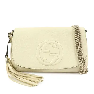 SOHO Interlocking G Leather Chain Shoulder Bag White 536224