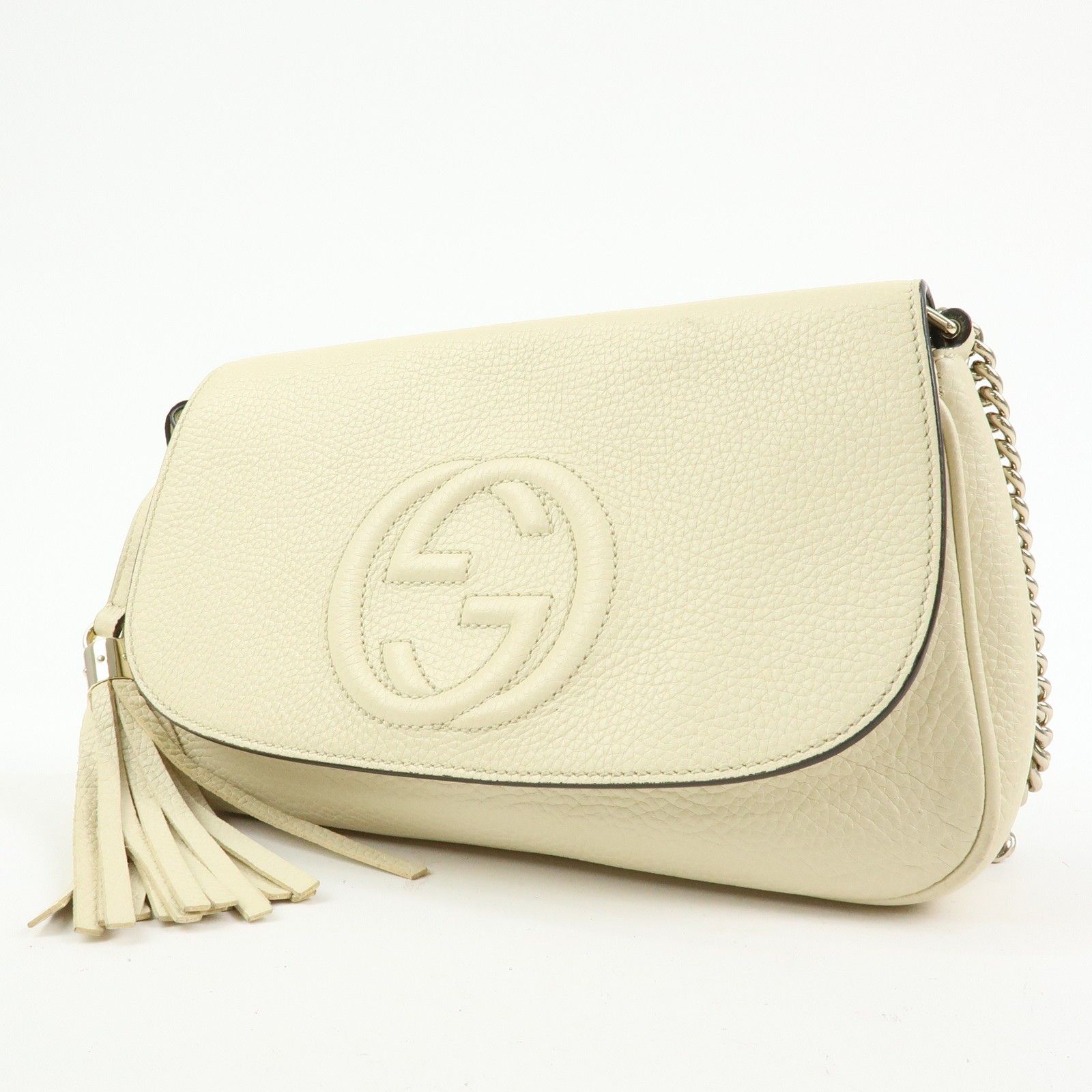 SOHO Interlocking G Leather Chain Shoulder Bag White 536224 — view 3