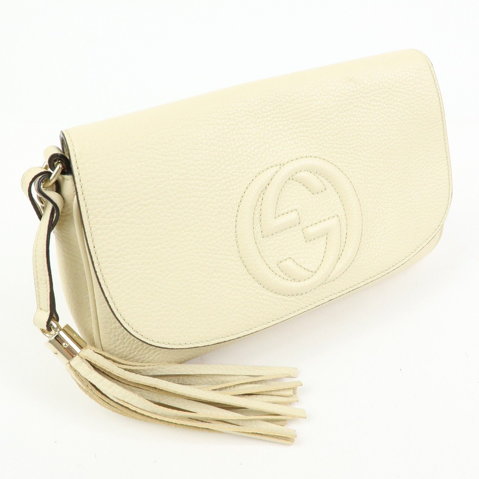 SOHO Interlocking G Leather Chain Shoulder Bag White 536224 — view 4
