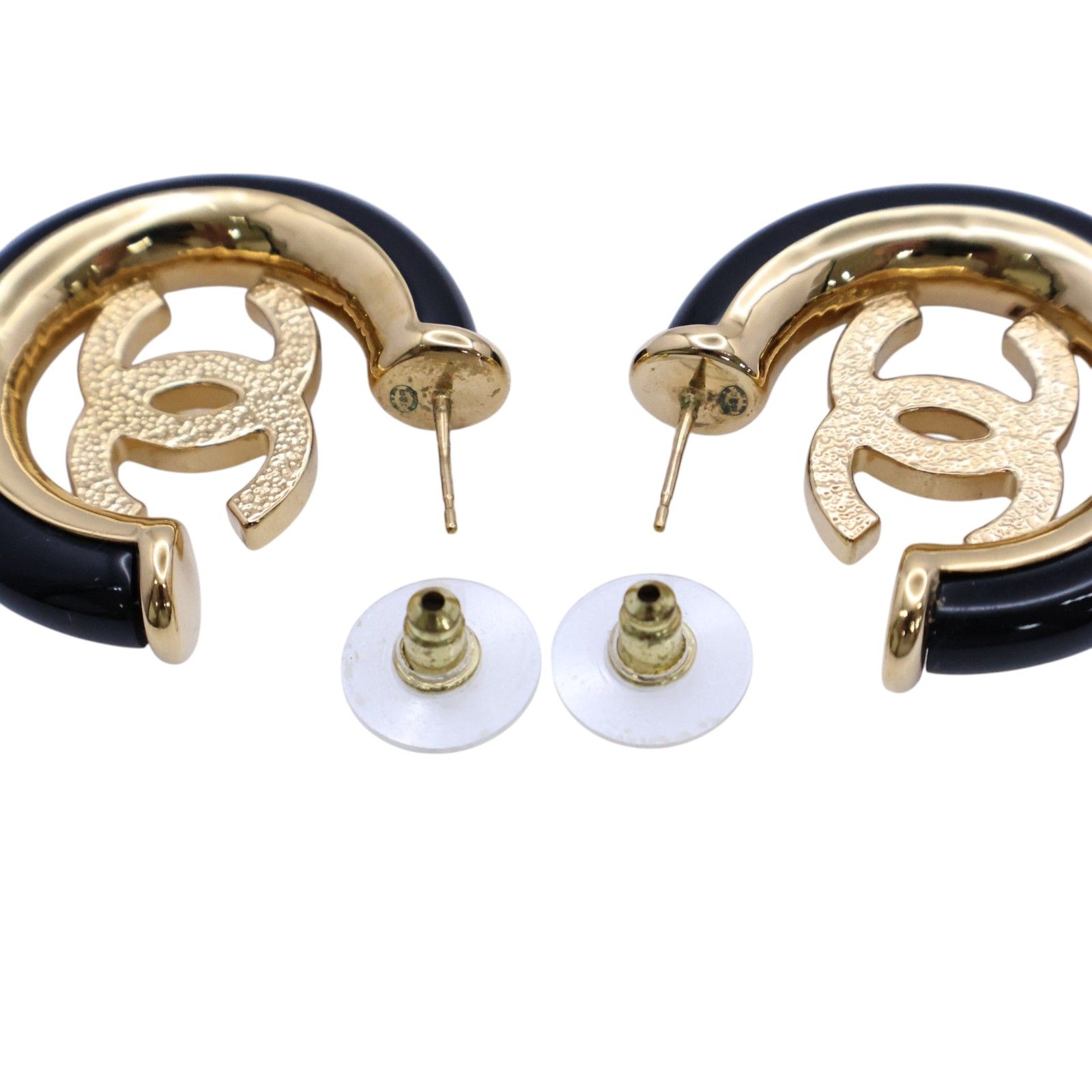 CC Crystal Hoop Black Enamel Pierced Earrings — view 3