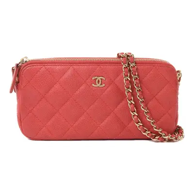 Caviar Leather Chain Double Zip Clutch w/GHW