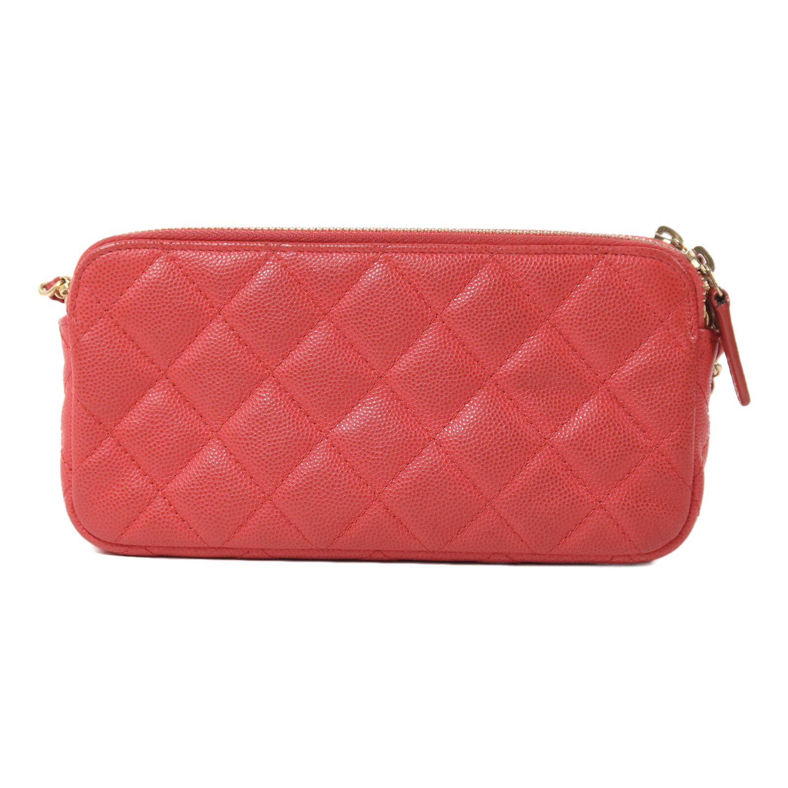 Caviar Leather Chain Double Zip Clutch w/GHW — view 2