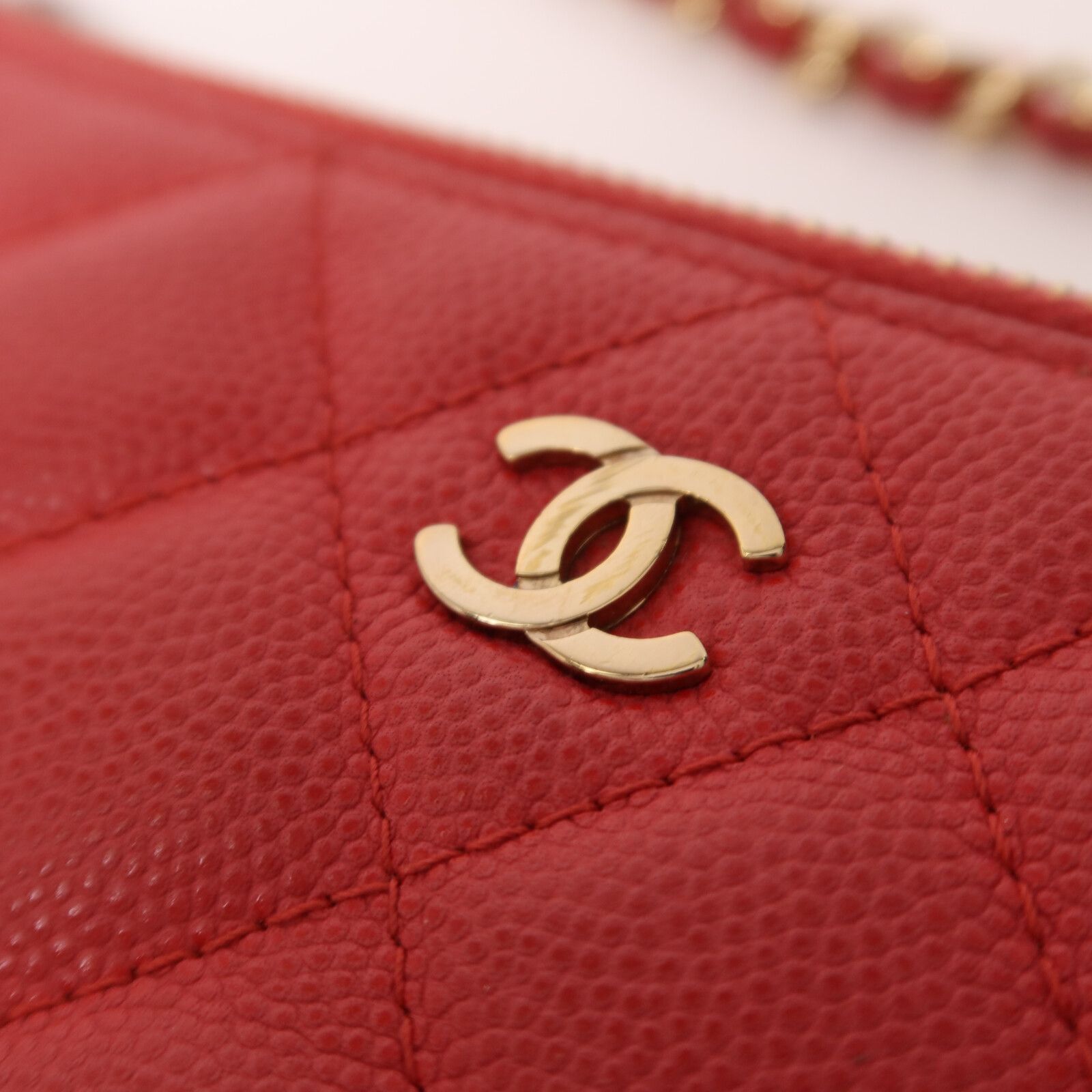 Caviar Leather Chain Double Zip Clutch w/GHW — view 12