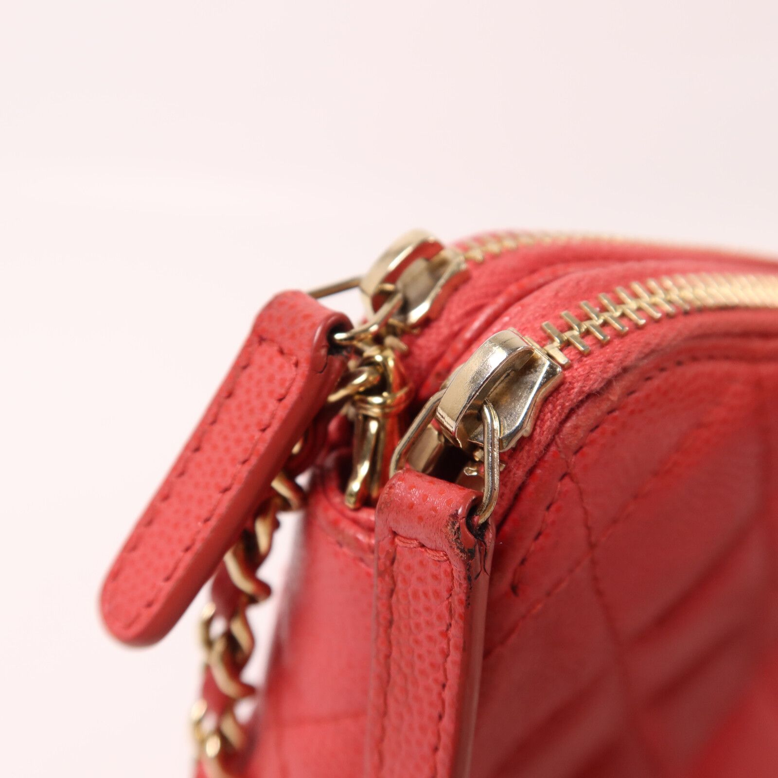 Caviar Leather Chain Double Zip Clutch w/GHW — view 13