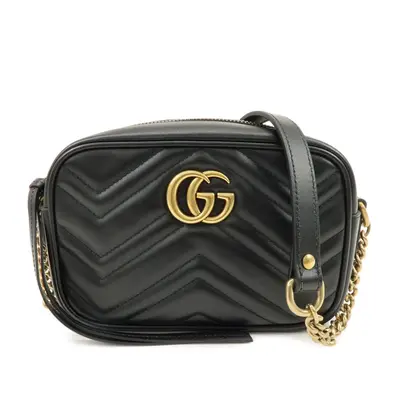 GG Marmont Double G Shevron Leather Shoulder Bag Black 448065